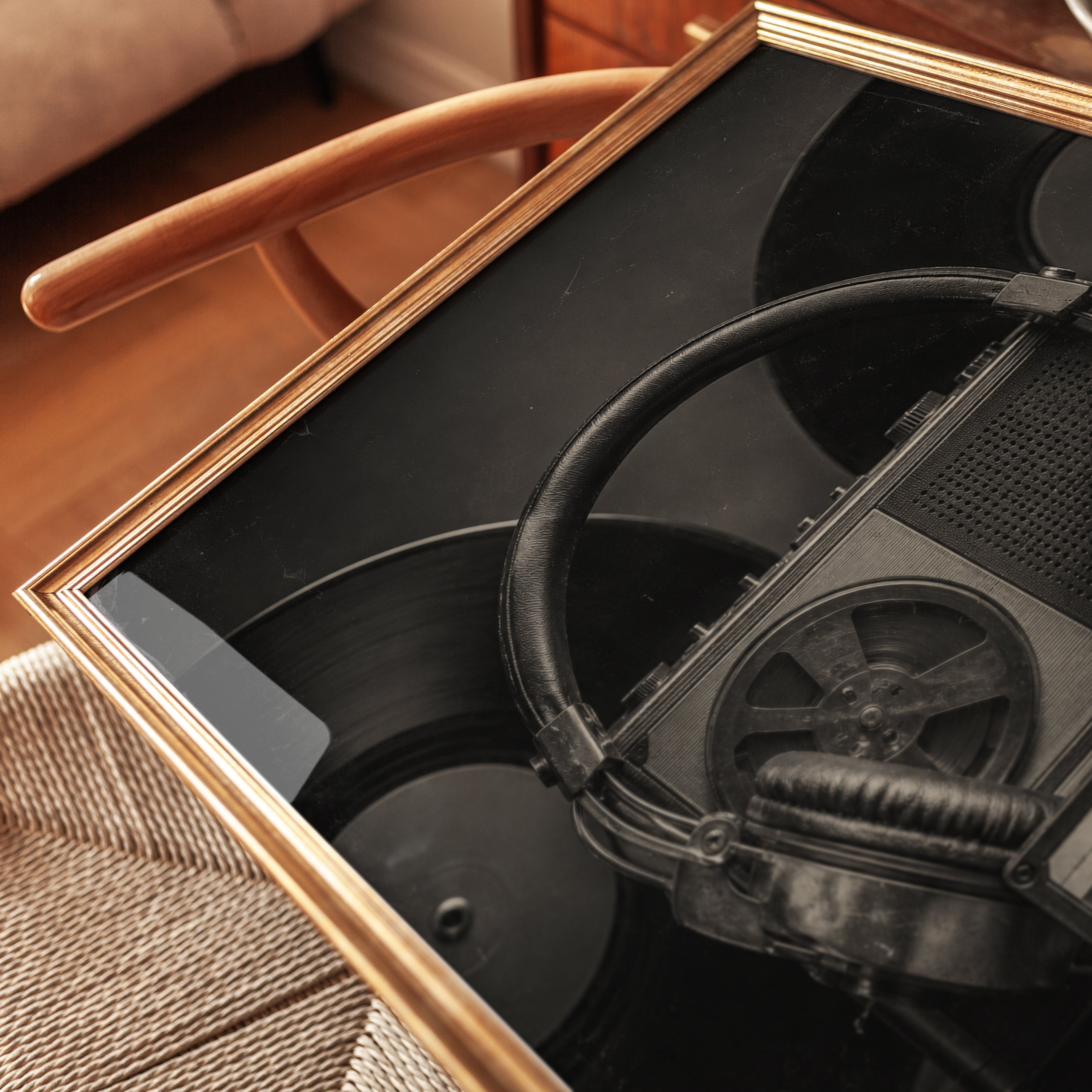 Vintage Audio Equipment Print — Retro Headphones Cassette Radio - detail