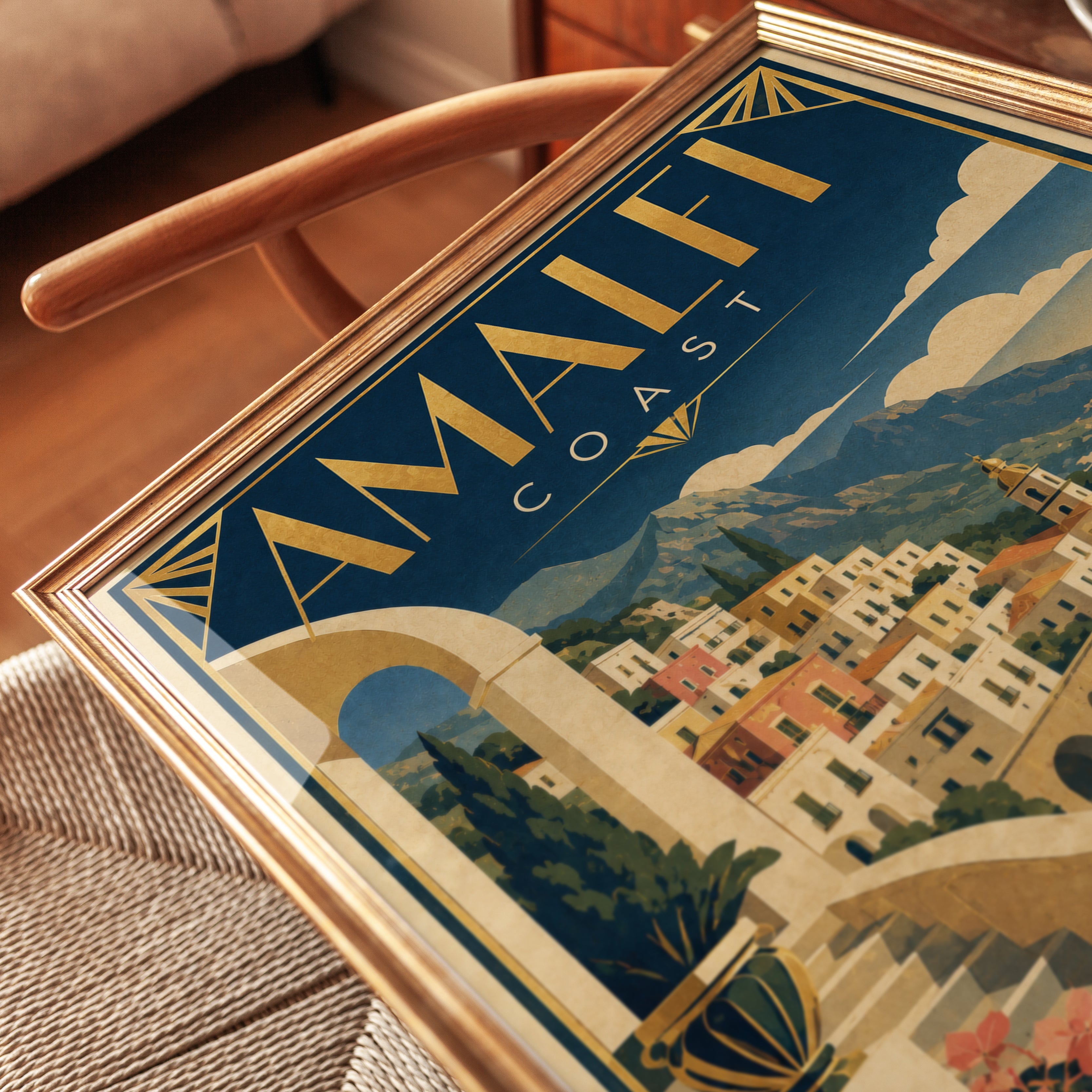 Vintage Travel Poster – Amalfi Coast Italy Print - detail