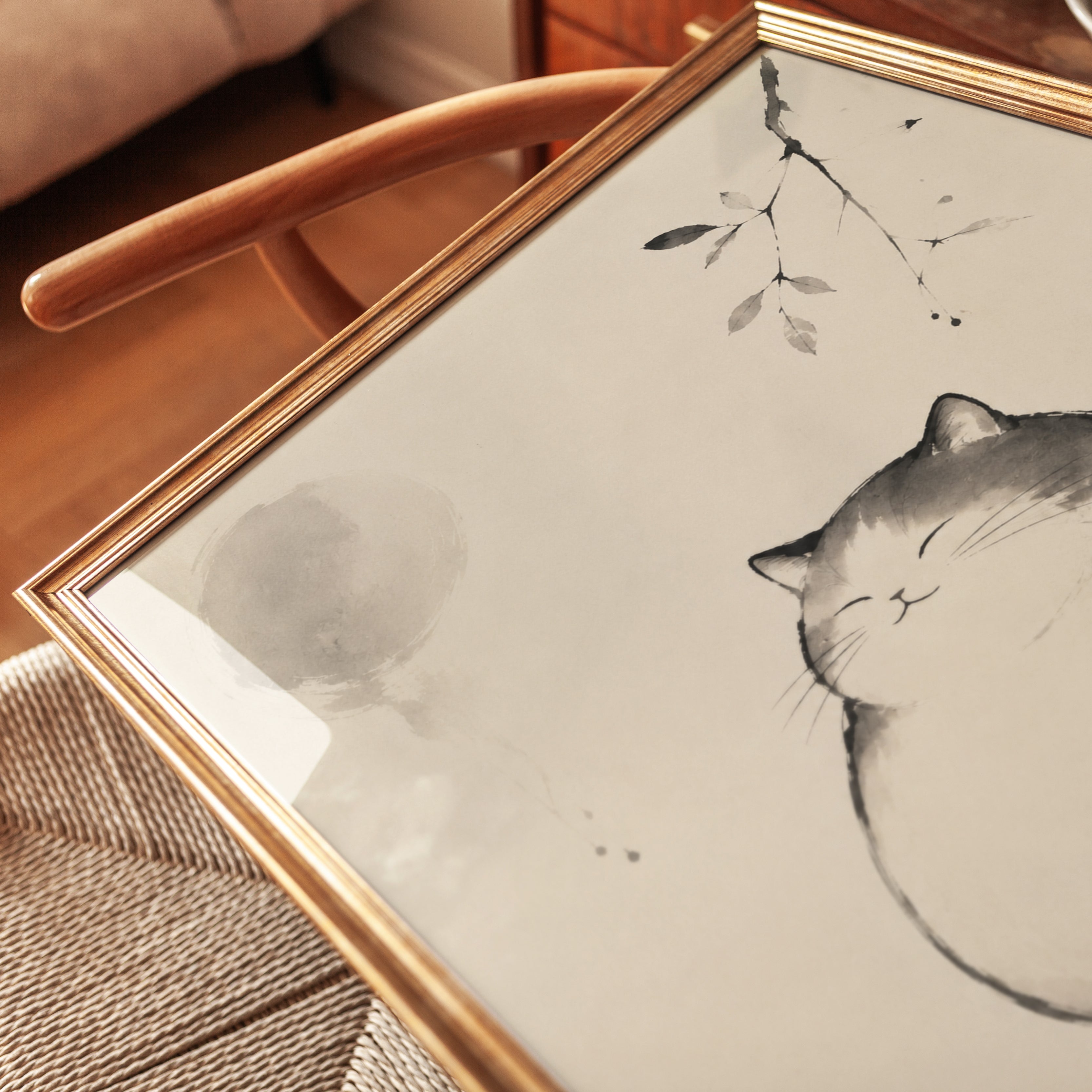 Cat Wall Art – Japanese Ink Painting - detail