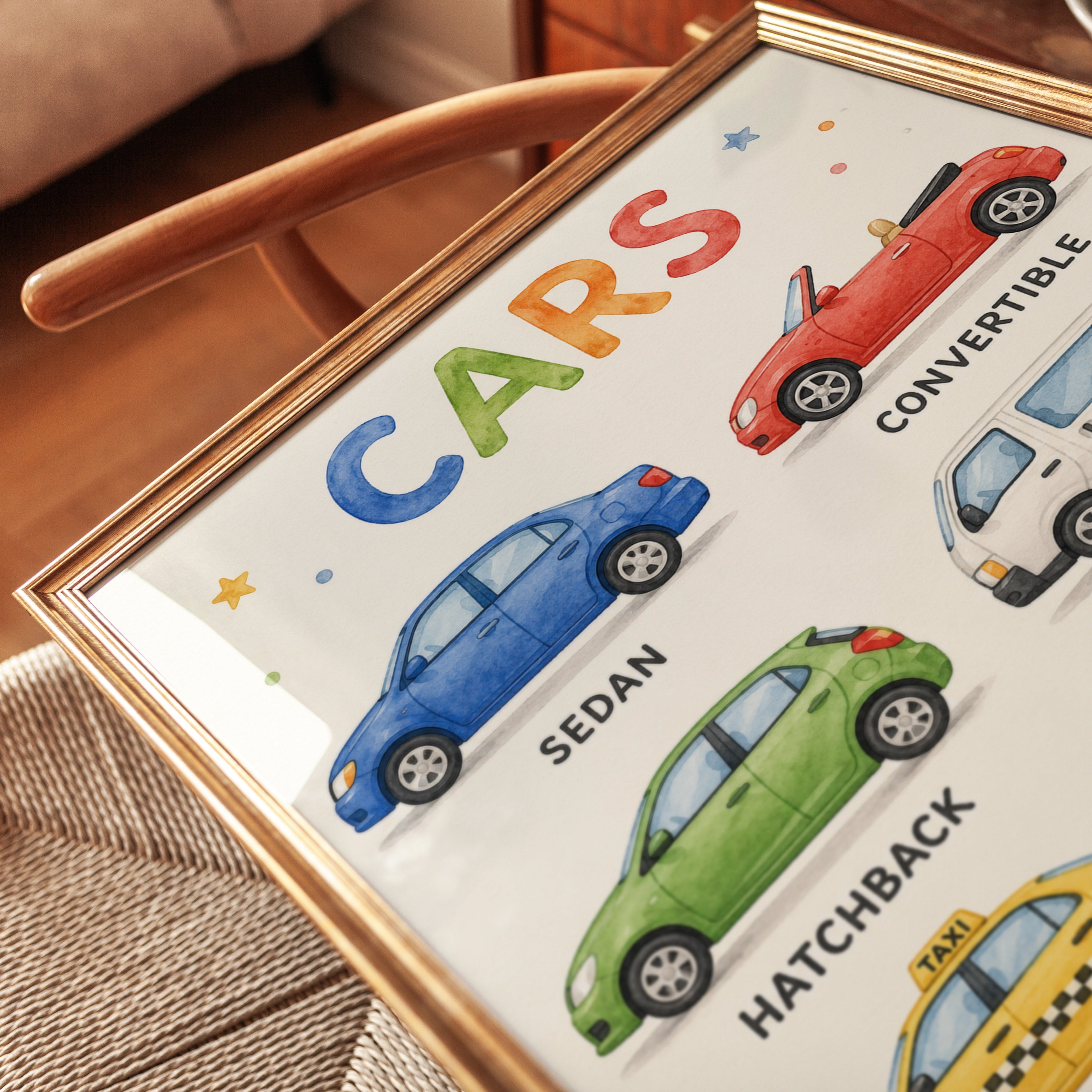 Watercolor Vehicle Chart Poster - detail