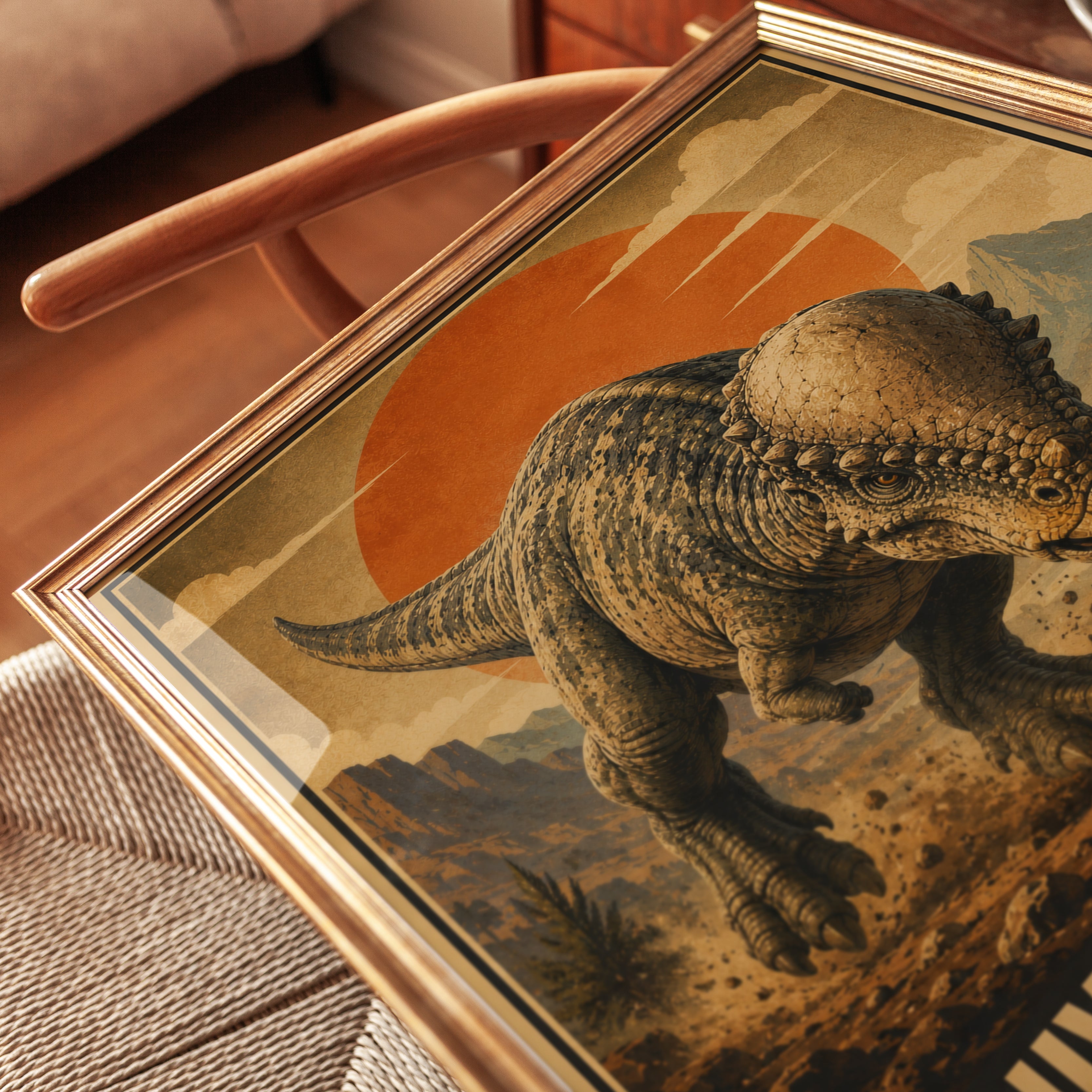 Pachycephalosaurus Dinosaur Poster: Vintage Desert Sunset Art Print - detail
