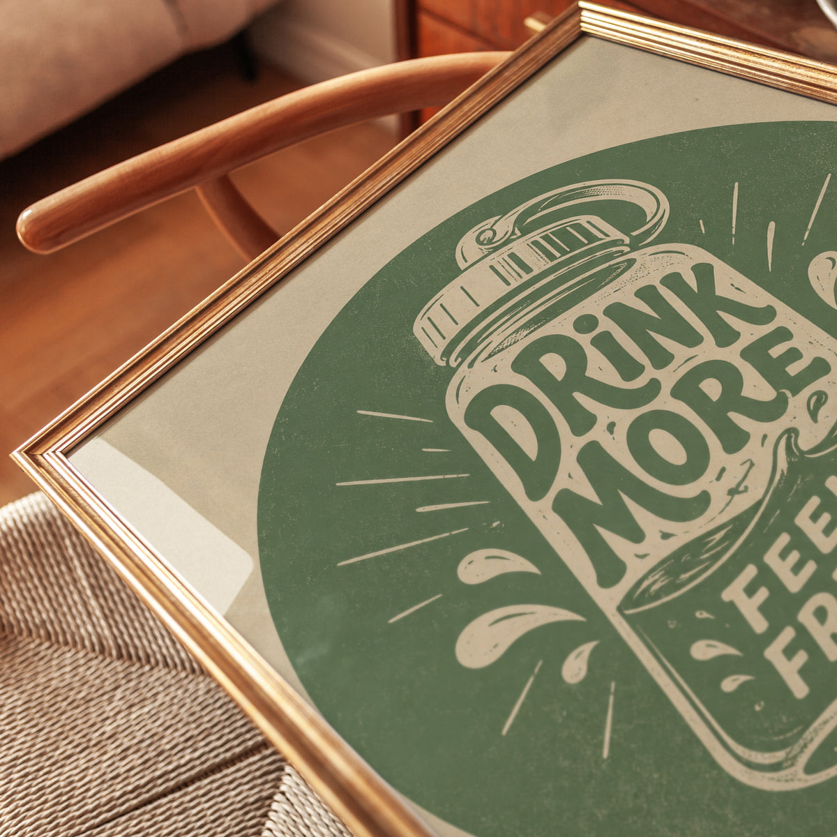 Drink More Water Wall Art – Retro Bottle Design - detail