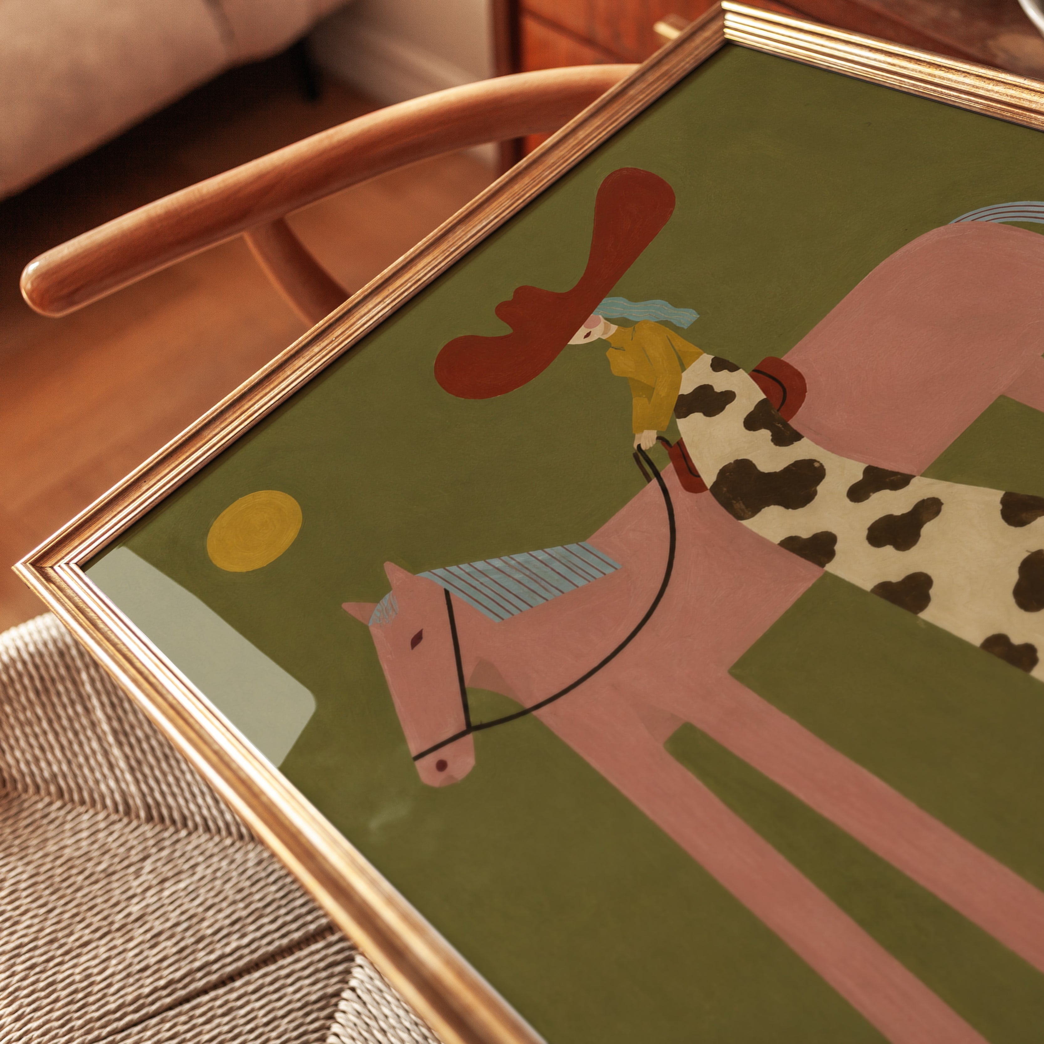 Western Folk Art Print – Cowboy Horse Wall Art - detail