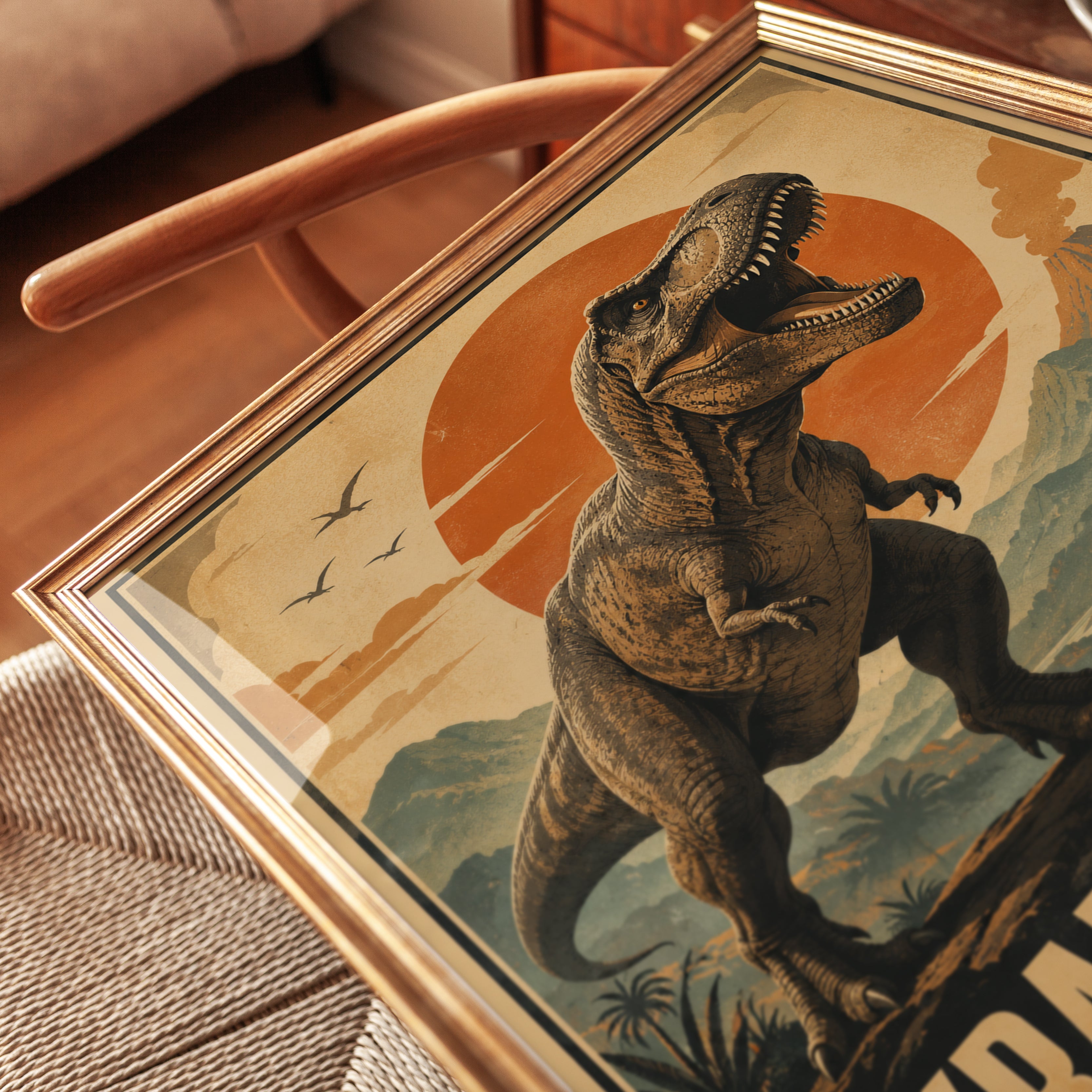 Dinosaur Wall Art: Retro T-Rex Poster - detail