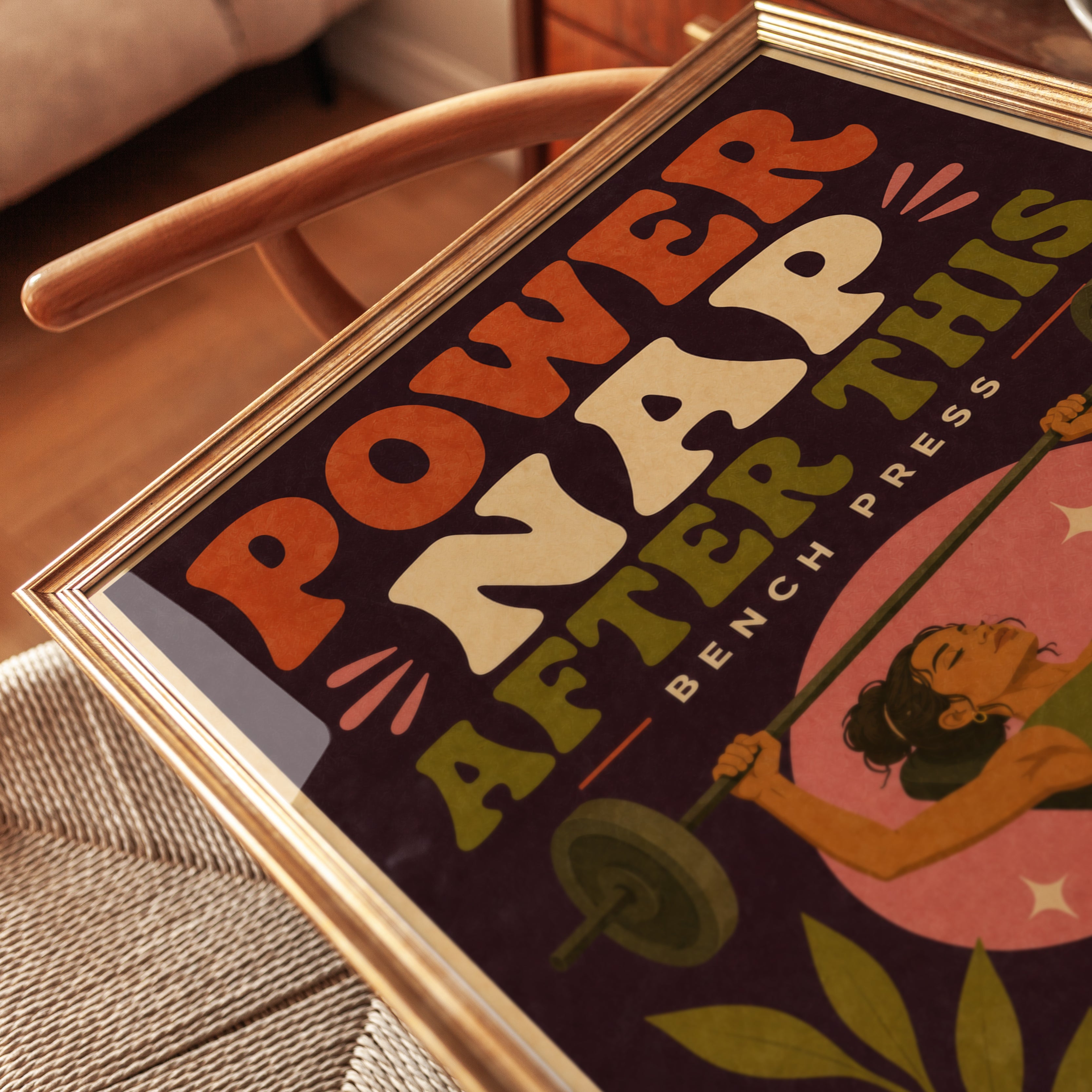 Power Nap After This Bench Press: Retro Fitness Wall Art - detail
