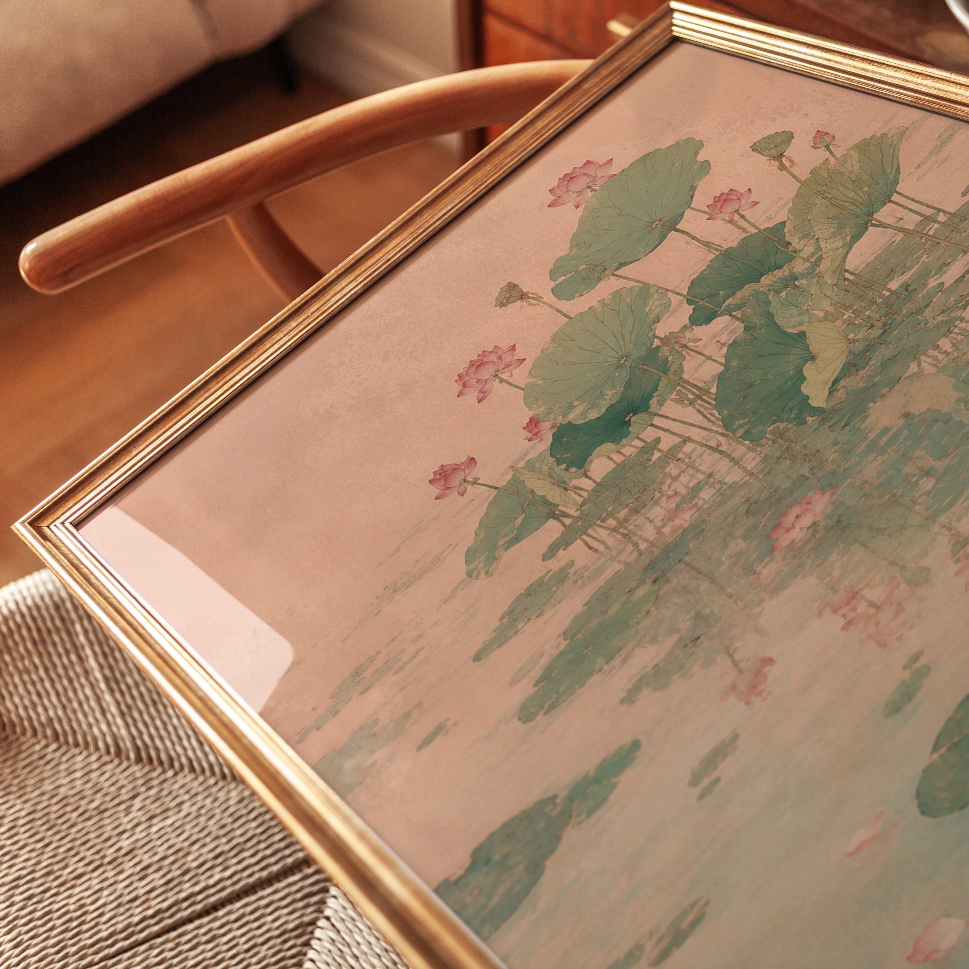 Lotus Pond Art Print: Vintage Asian Botanical Watercolor - detail