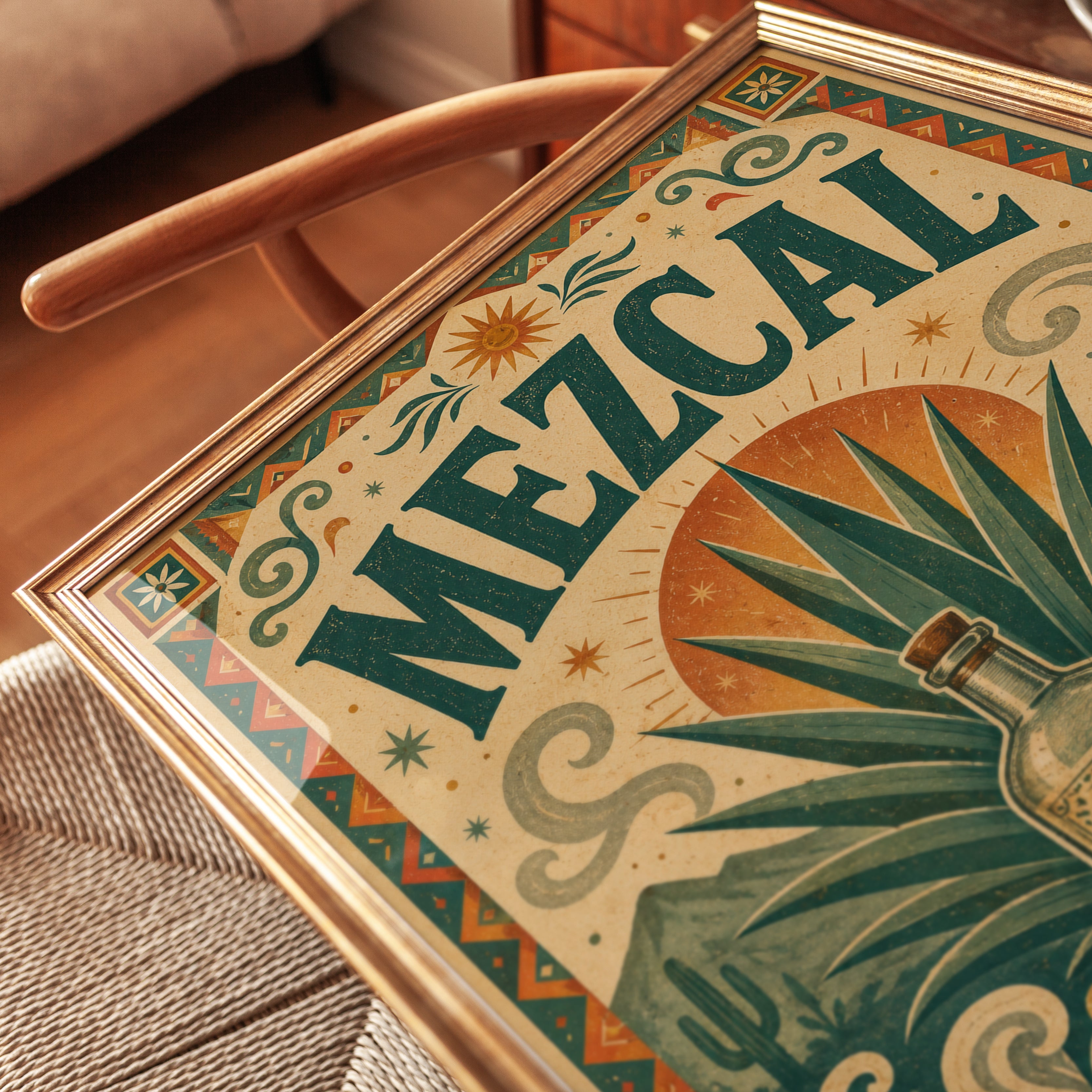 Mezcal Wall Art Print: Retro Mexican Folk Design - detail