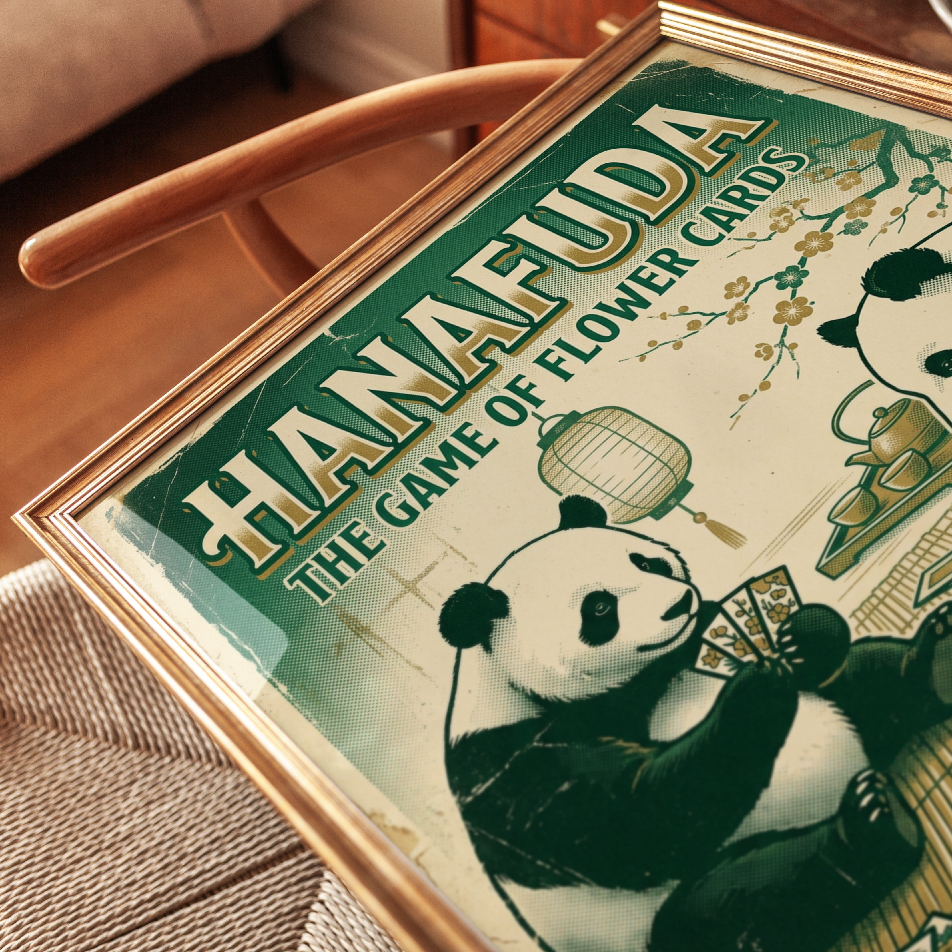 Hanafuda Pandas Playing Cards Poster: Vintage Japanese Art Print - detail