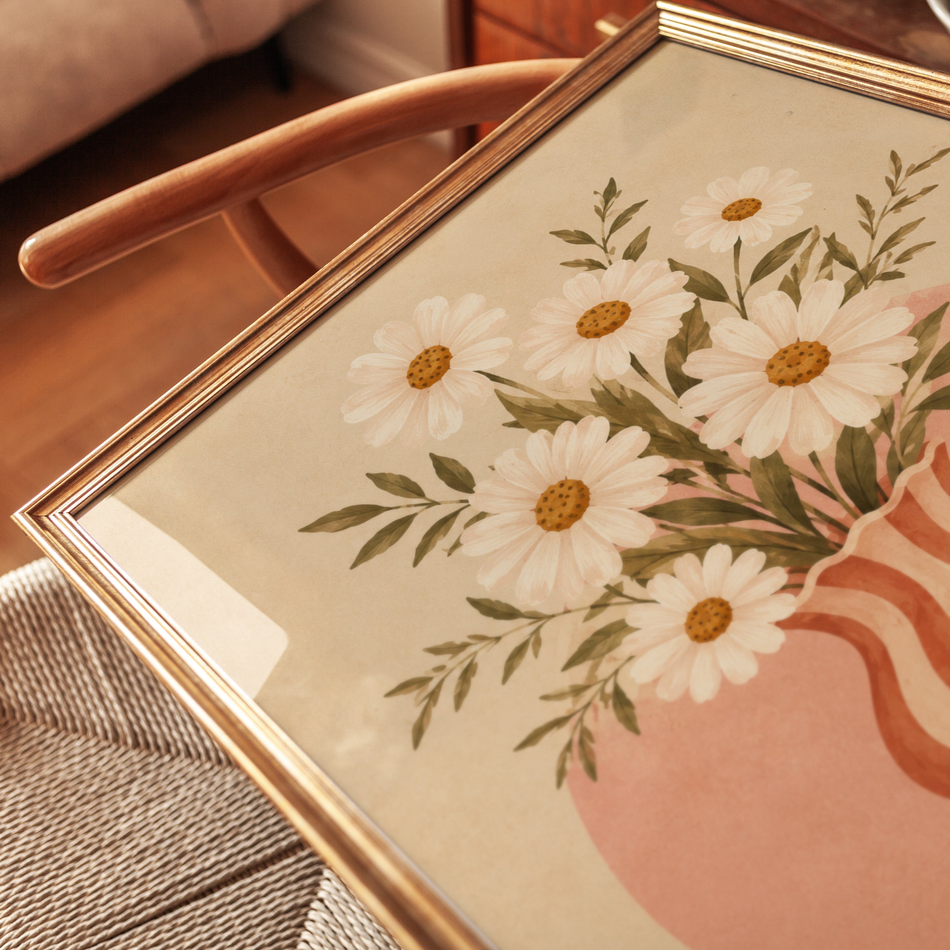Daisy Vase Wall Art – Retro Floral Print - detail