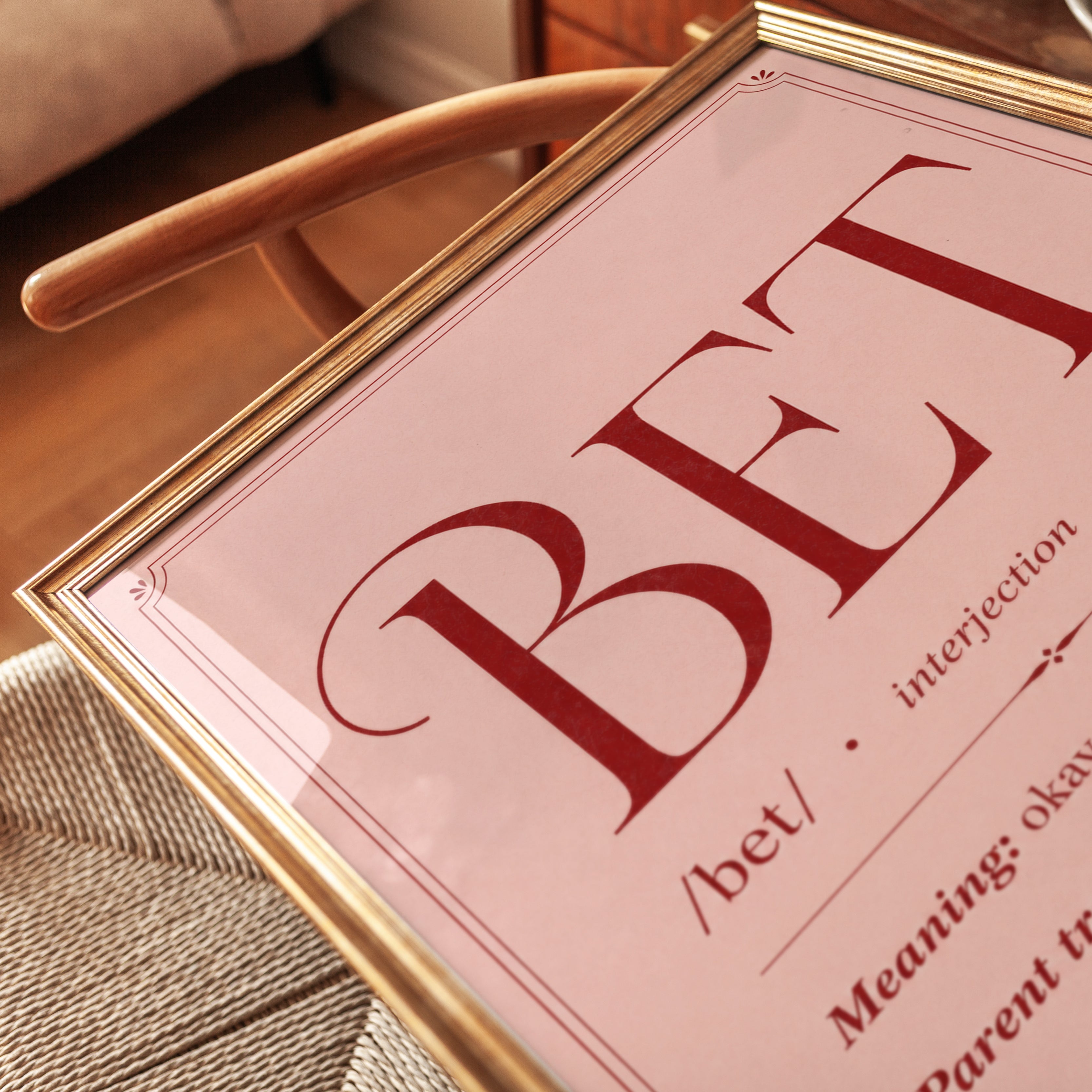 Bet Definition Typography Poster: Pink Slang Dictionary Art - detail