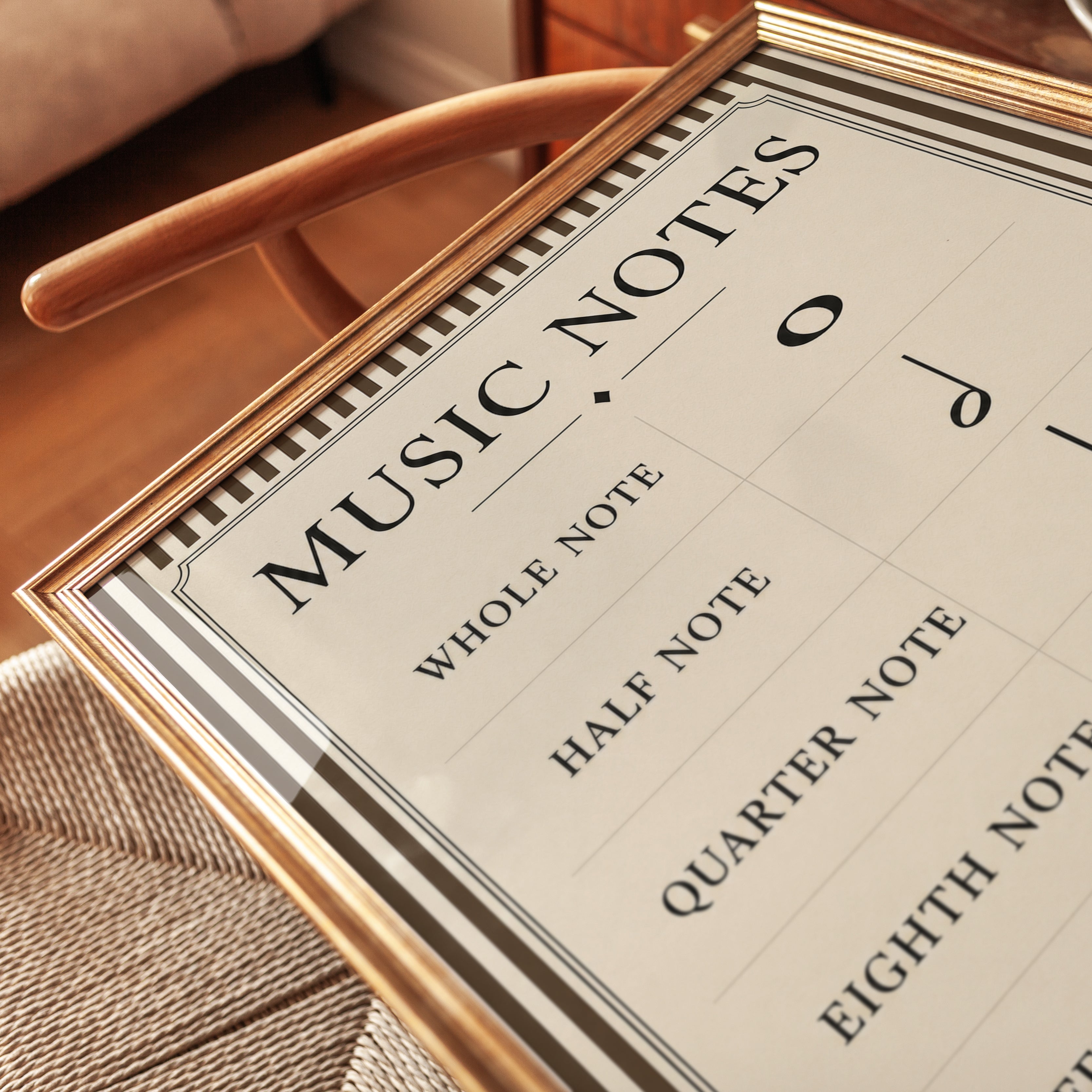 Music Notes Educational Chart: Vintage Beige Typography Poster - detail