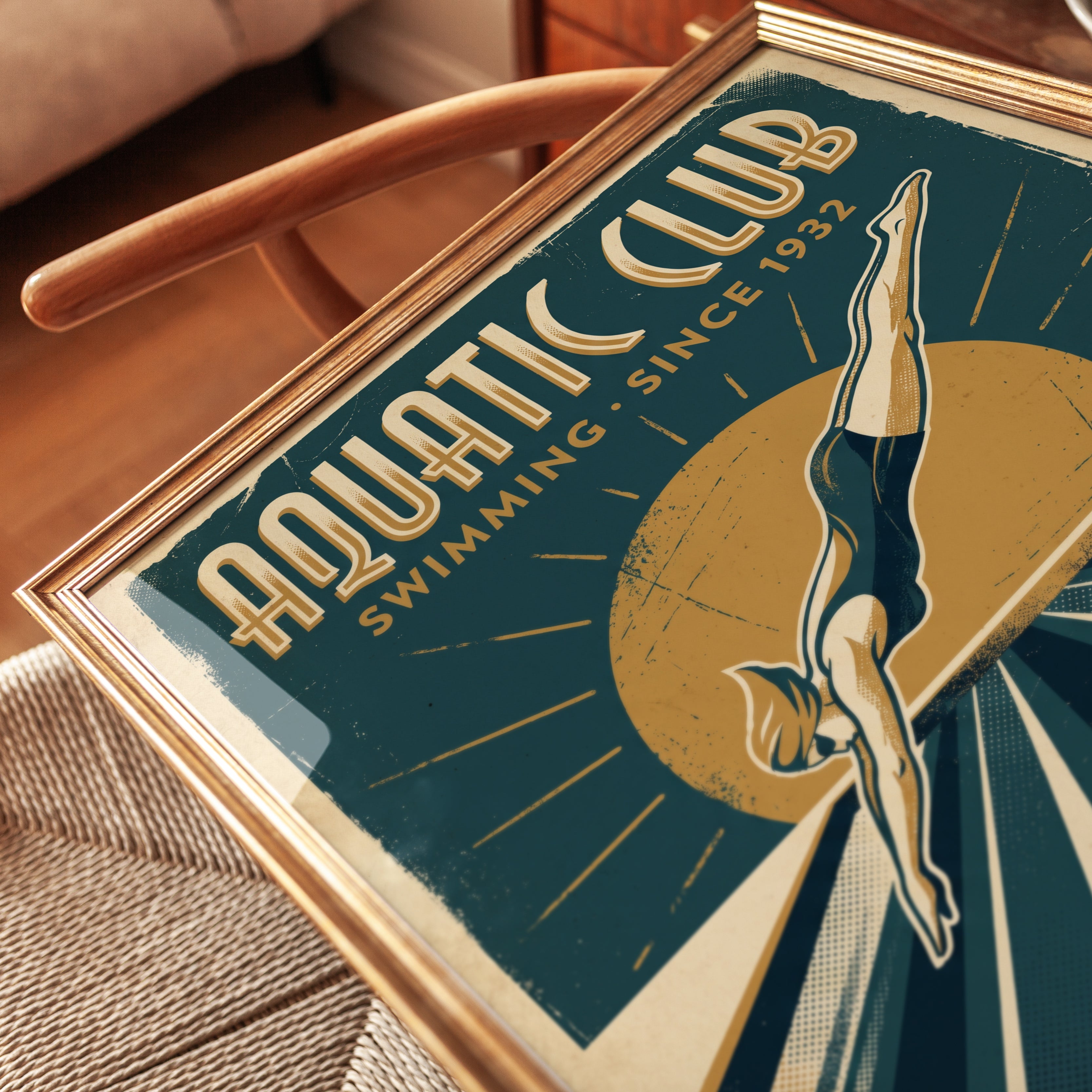 Aquatic Club Diving Poster: Art Deco Swimming Vintage Print - detail