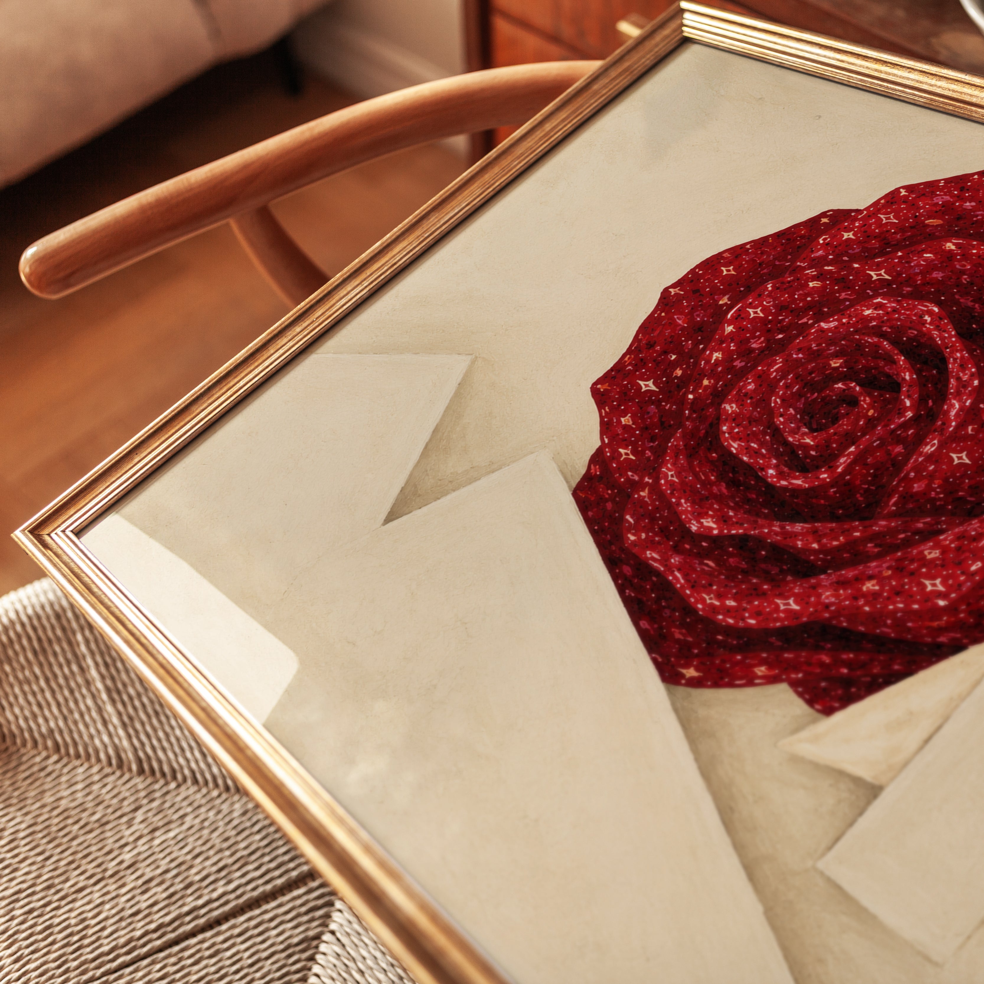 Red Rose Wall Art – Botanical Print - detail