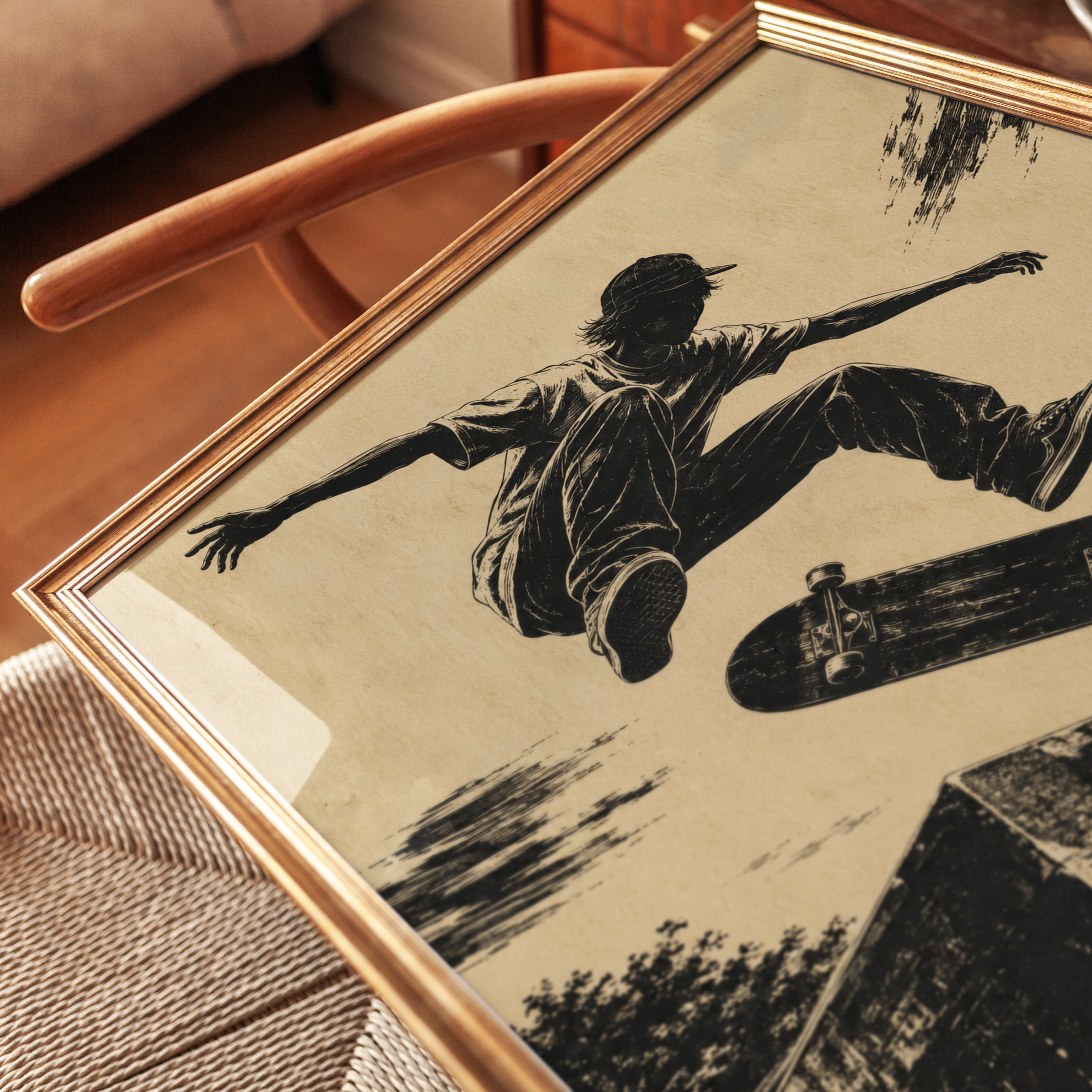 Skateboard Wall Art – Vintage Skater Print - detail
