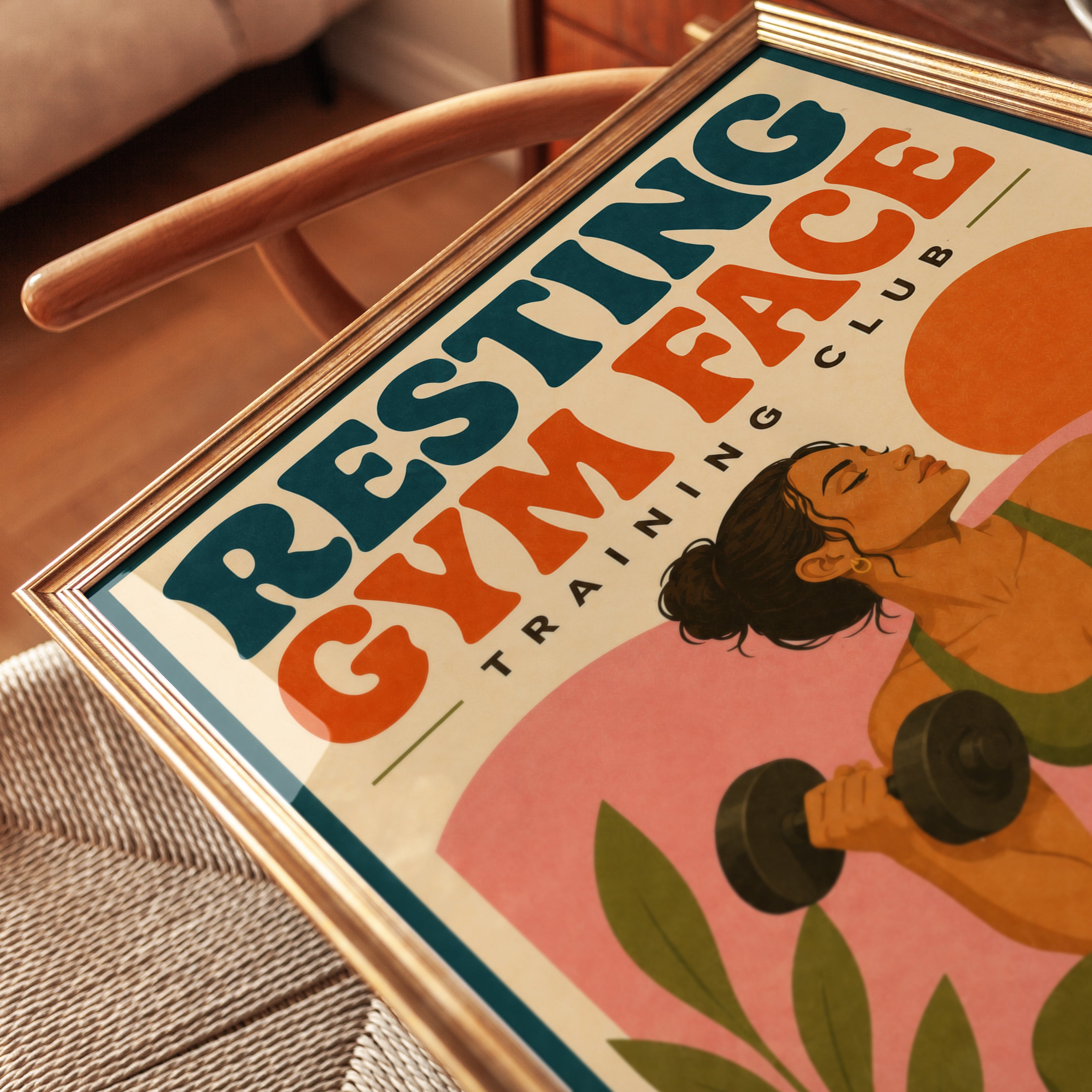 Resting Gym Face Poster: Retro Fitness Training Wall Art - detail