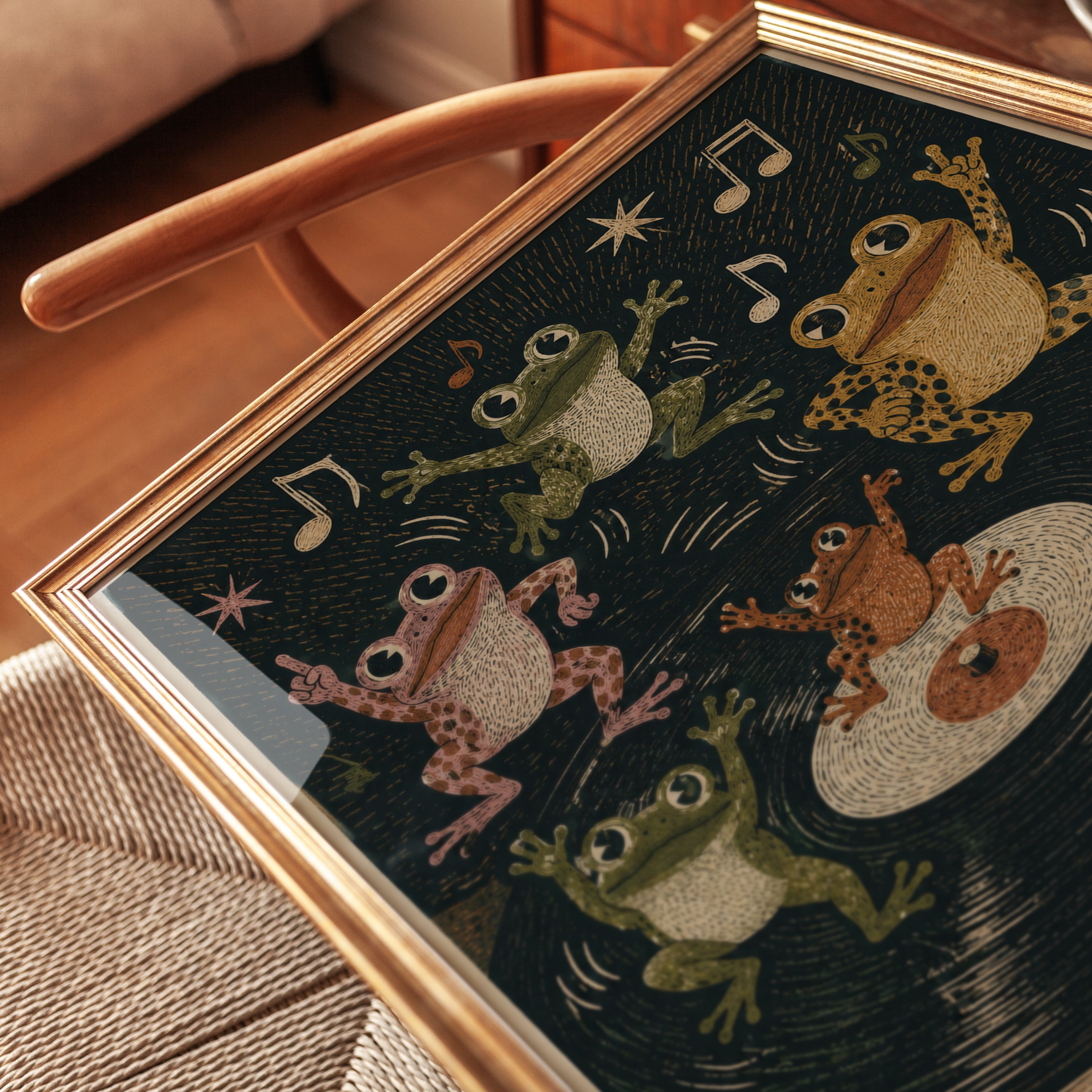 Frog Music Wall Art – Dancing Frogs Print - detail