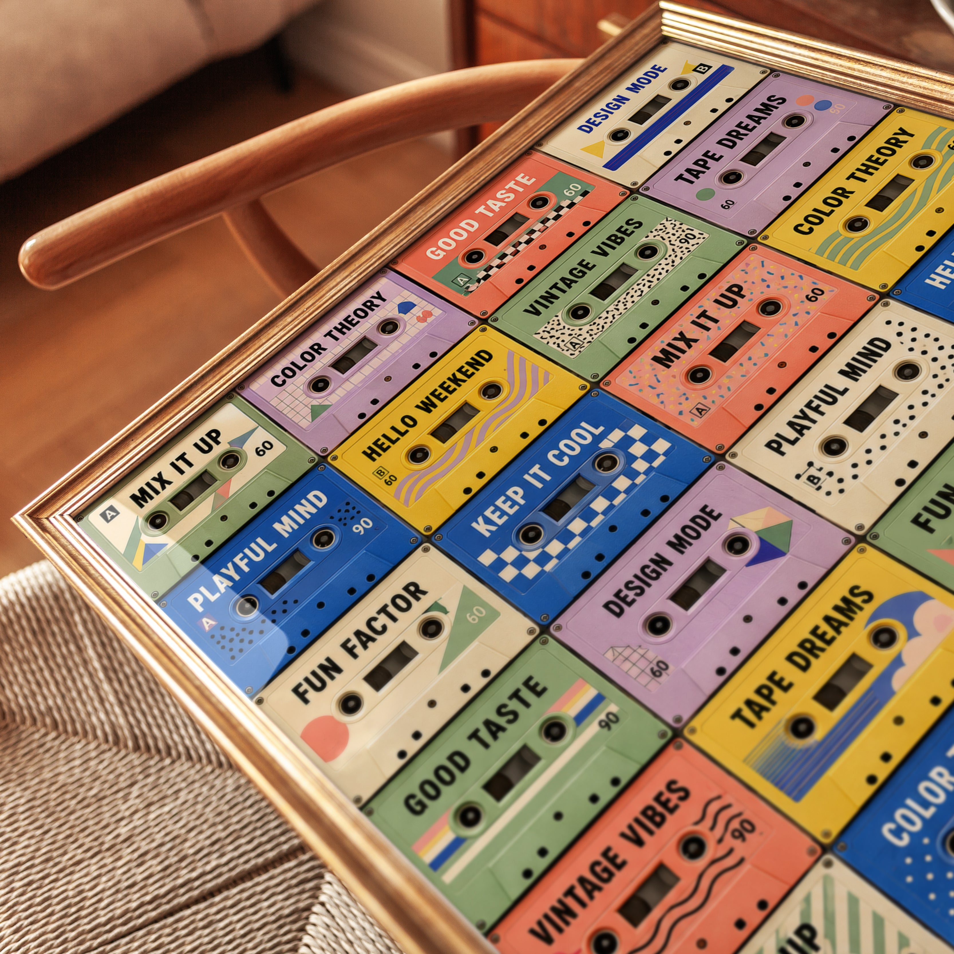 90s Retro Cassette Print – Colorful Grid - detail