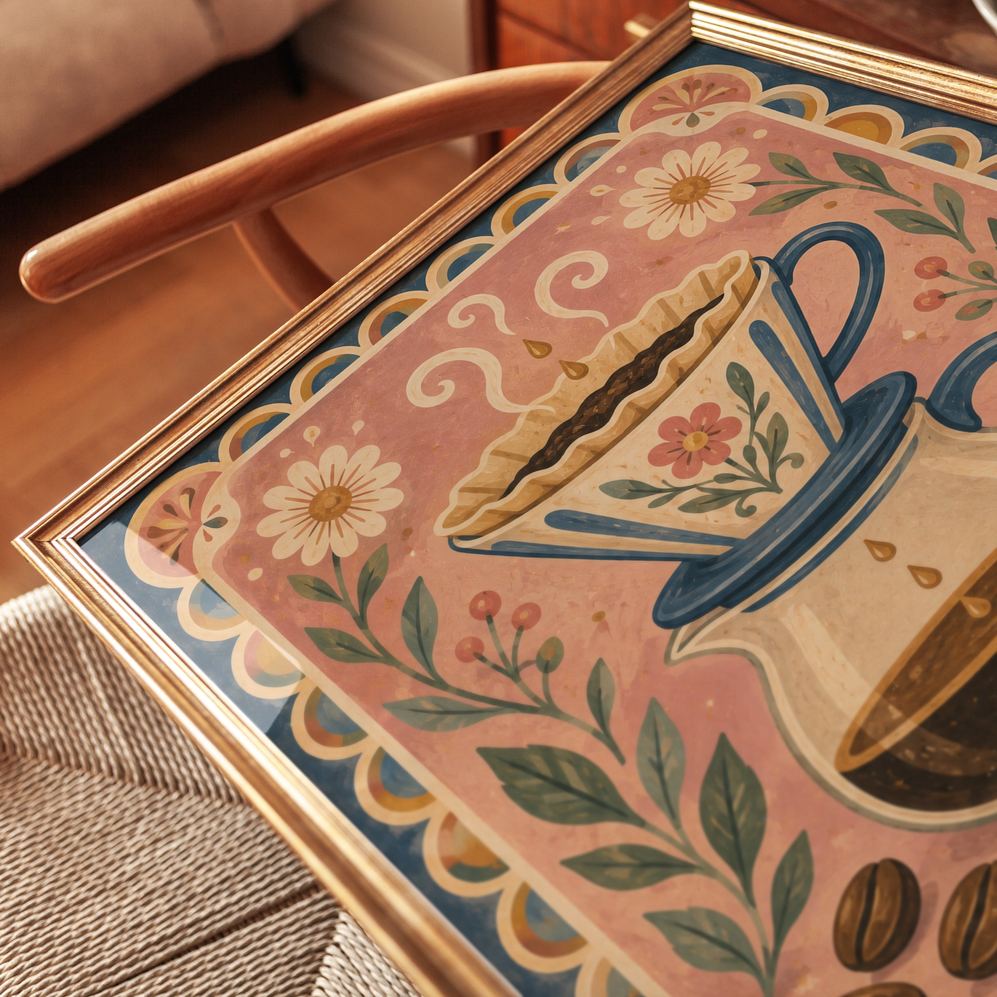 Folk Art Coffee Print – Botanical Kitchen Decor - detail