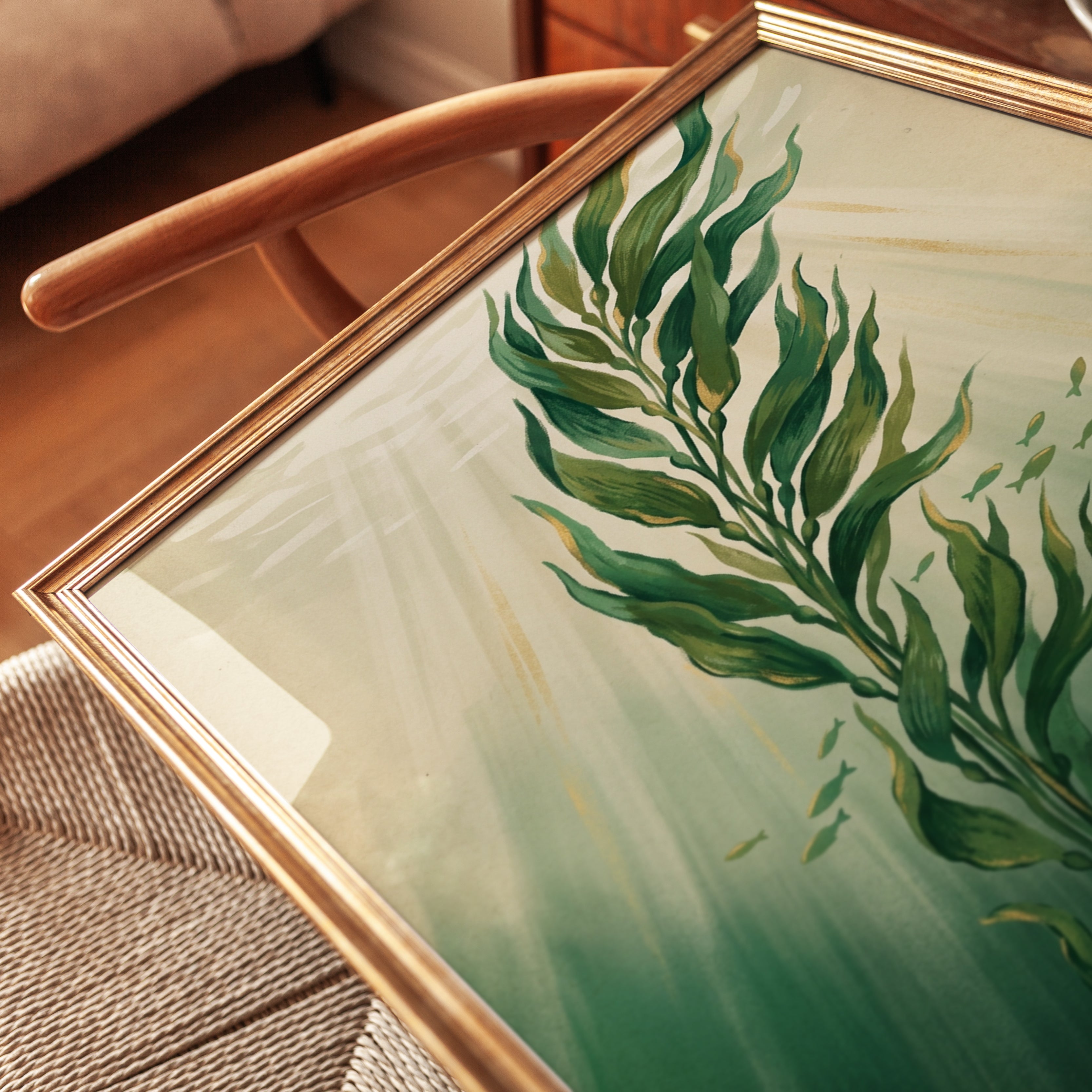 Underwater Kelp Painting — Flowing Seaweed Botanical Art - detail