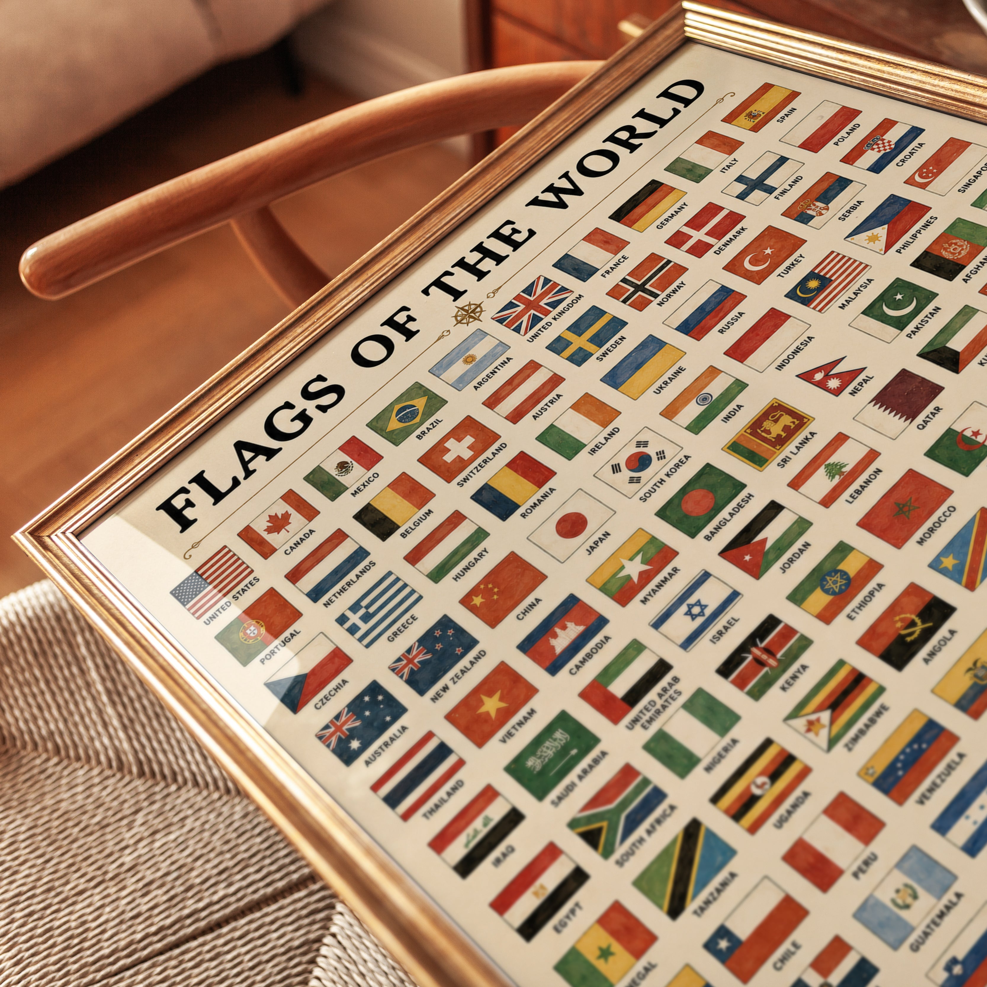 Flags of the World Educational Poster: Vintage Reference Art - detail