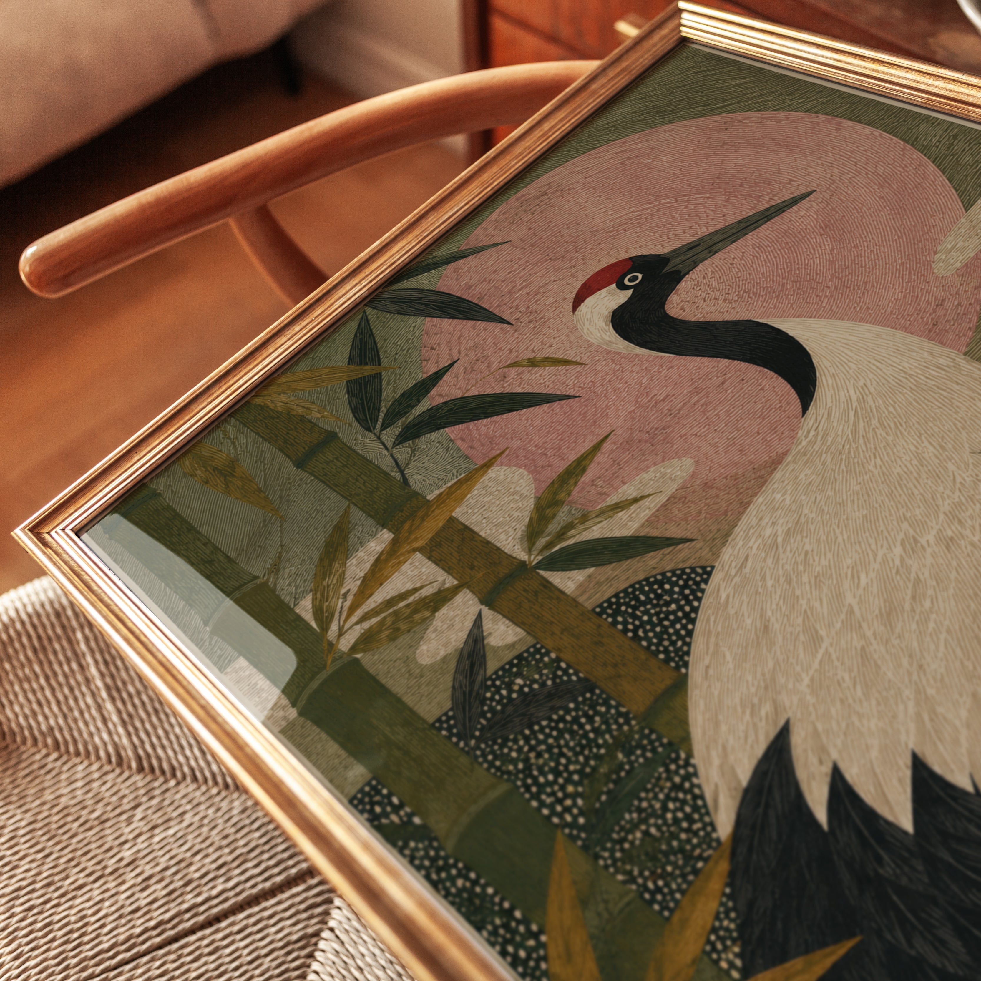 Japanese Crane Print – Asian Bird Wall Art - detail