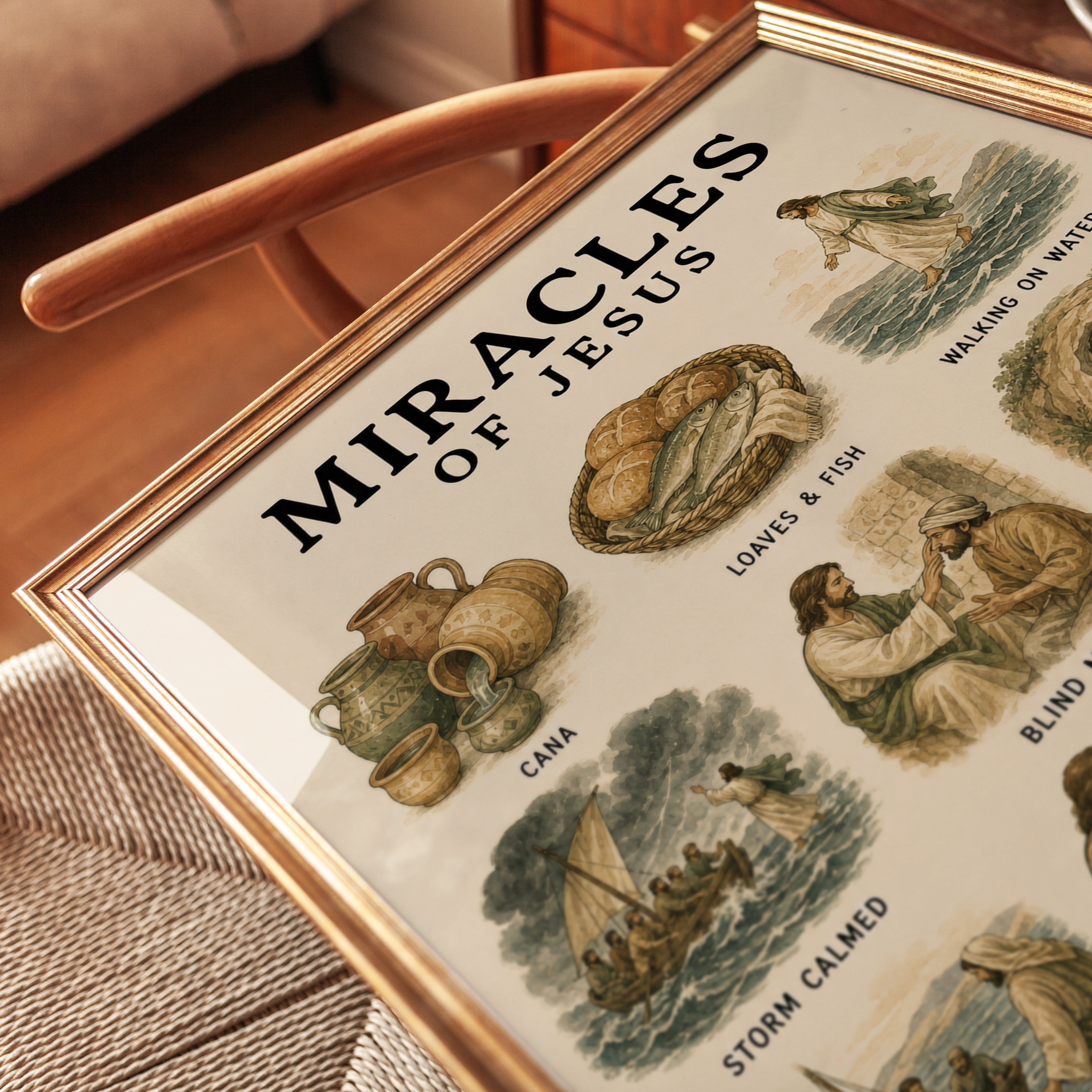 Miracles of Jesus Poster: Vintage Biblical Illustration Art - detail