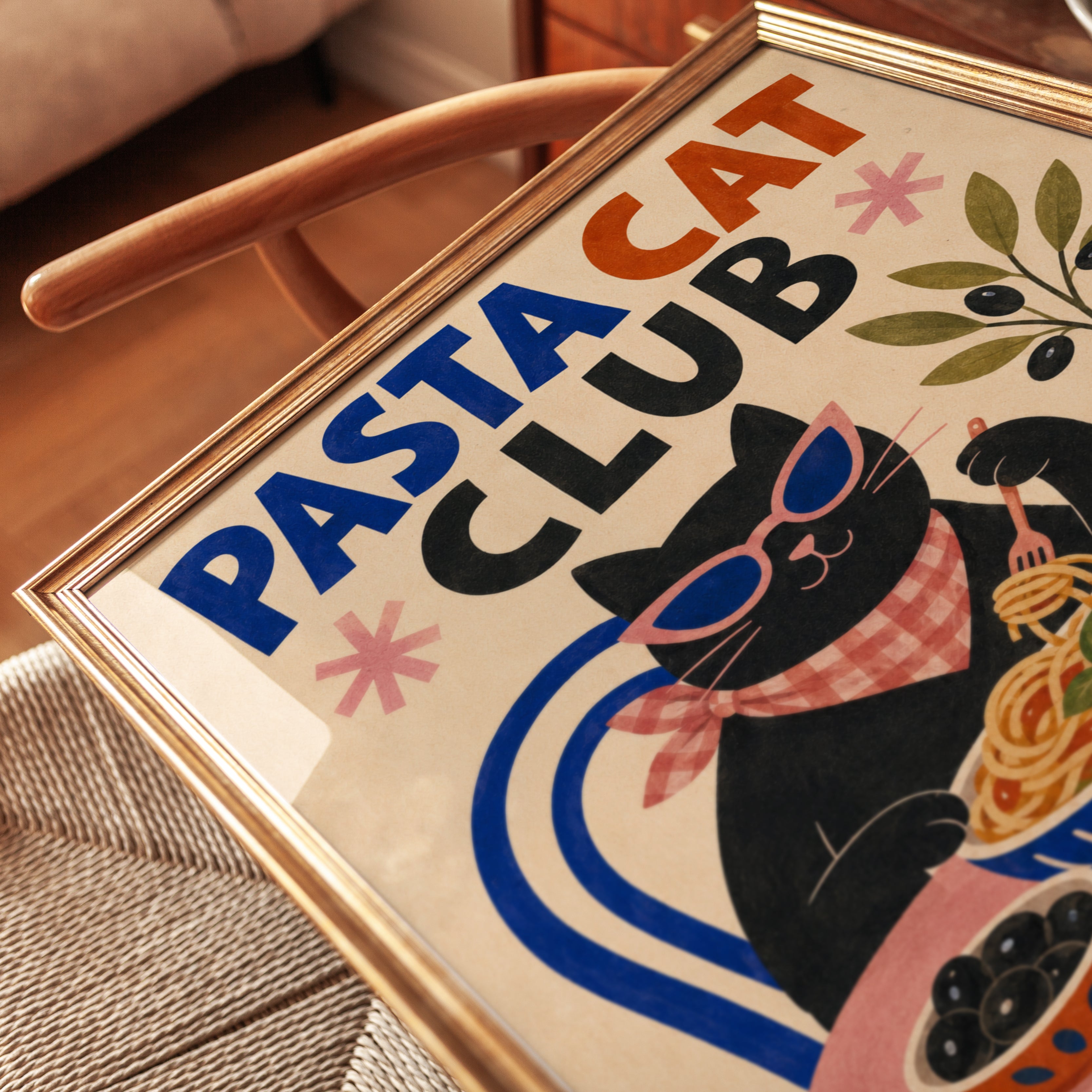 Retro Cat Pasta Poster - detail