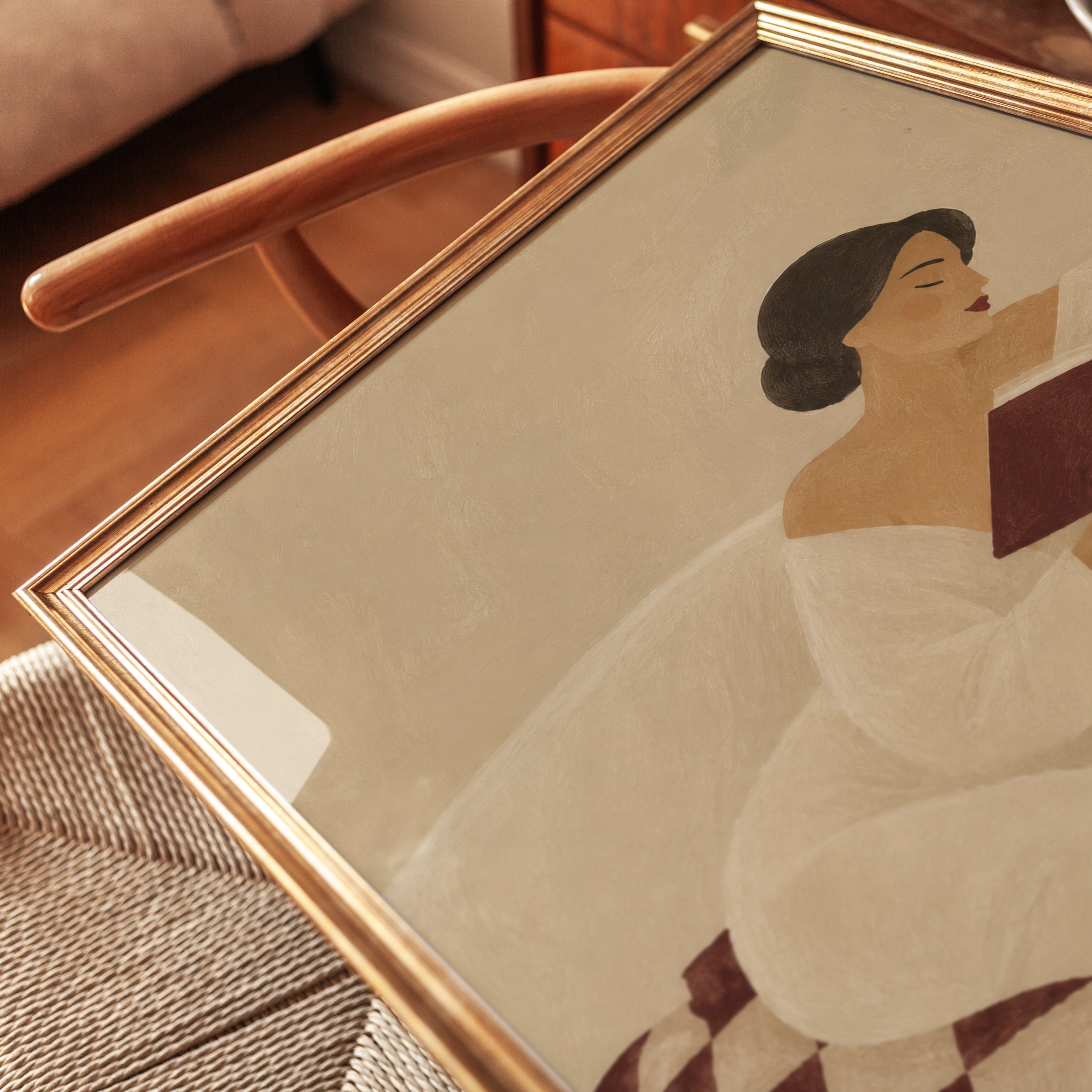 Woman Reading in Bed Print - detail