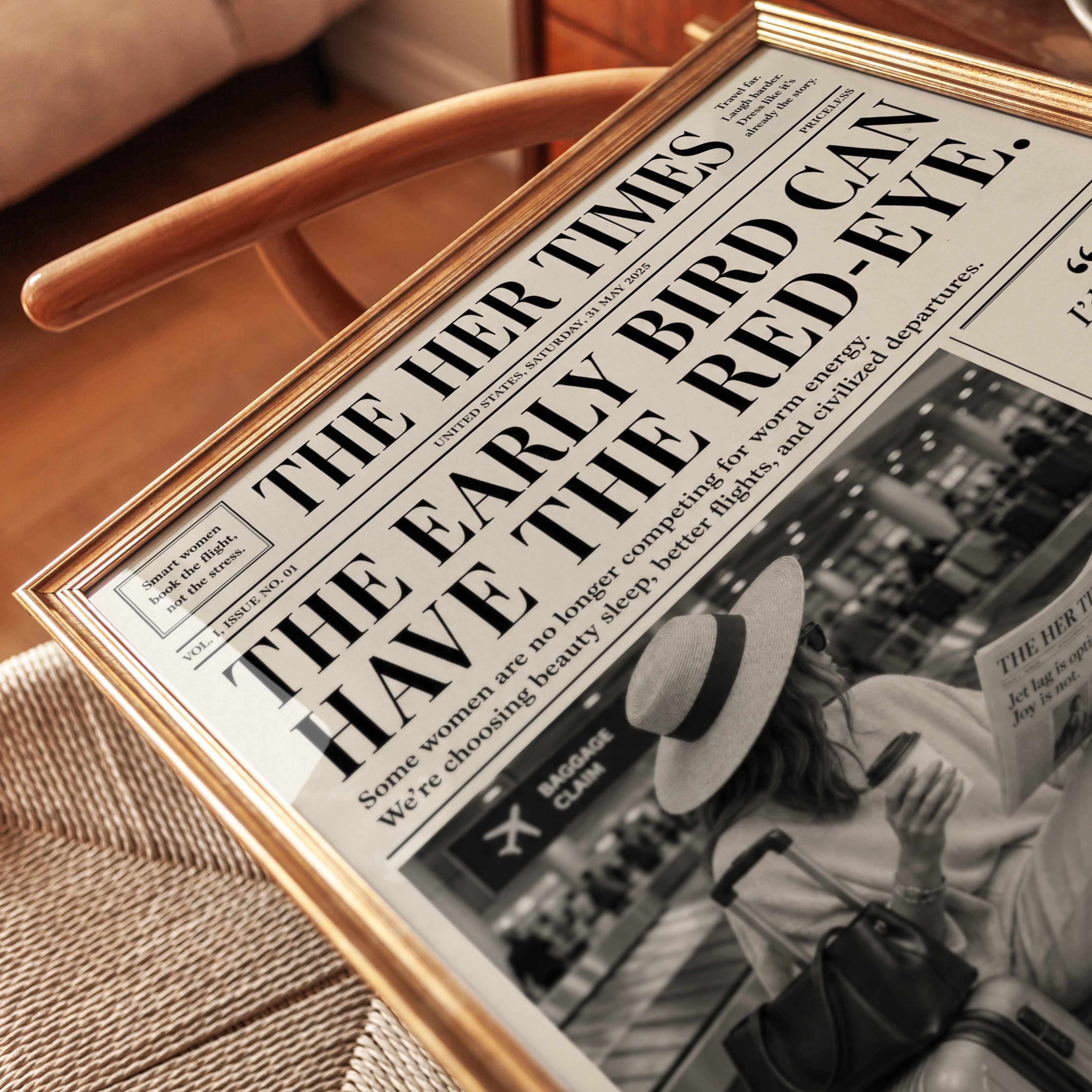 Empowering Feminist Wall Art Print: Newspaper Style Travel Quote - detail