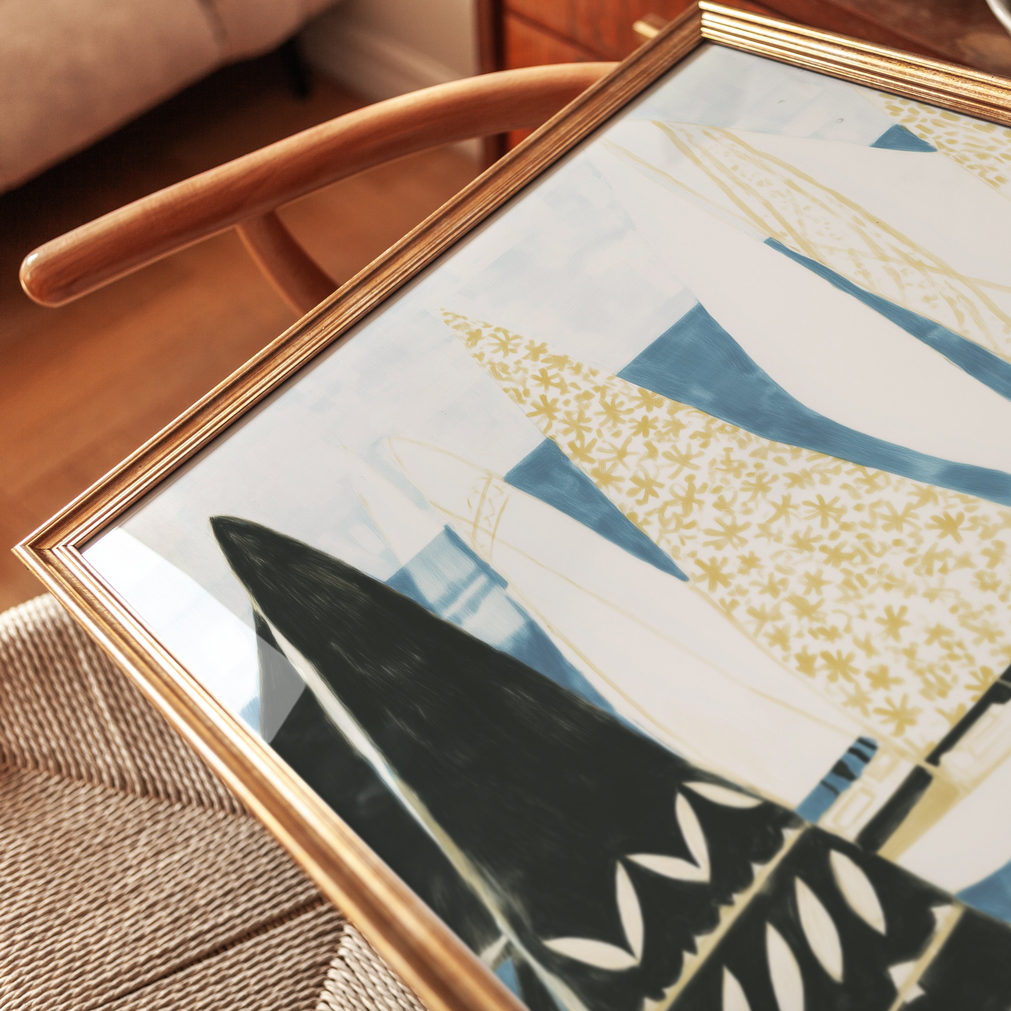 Nautical Sailboat Print: Coastal Wall Art (Mid-Century Modern Style) - detail