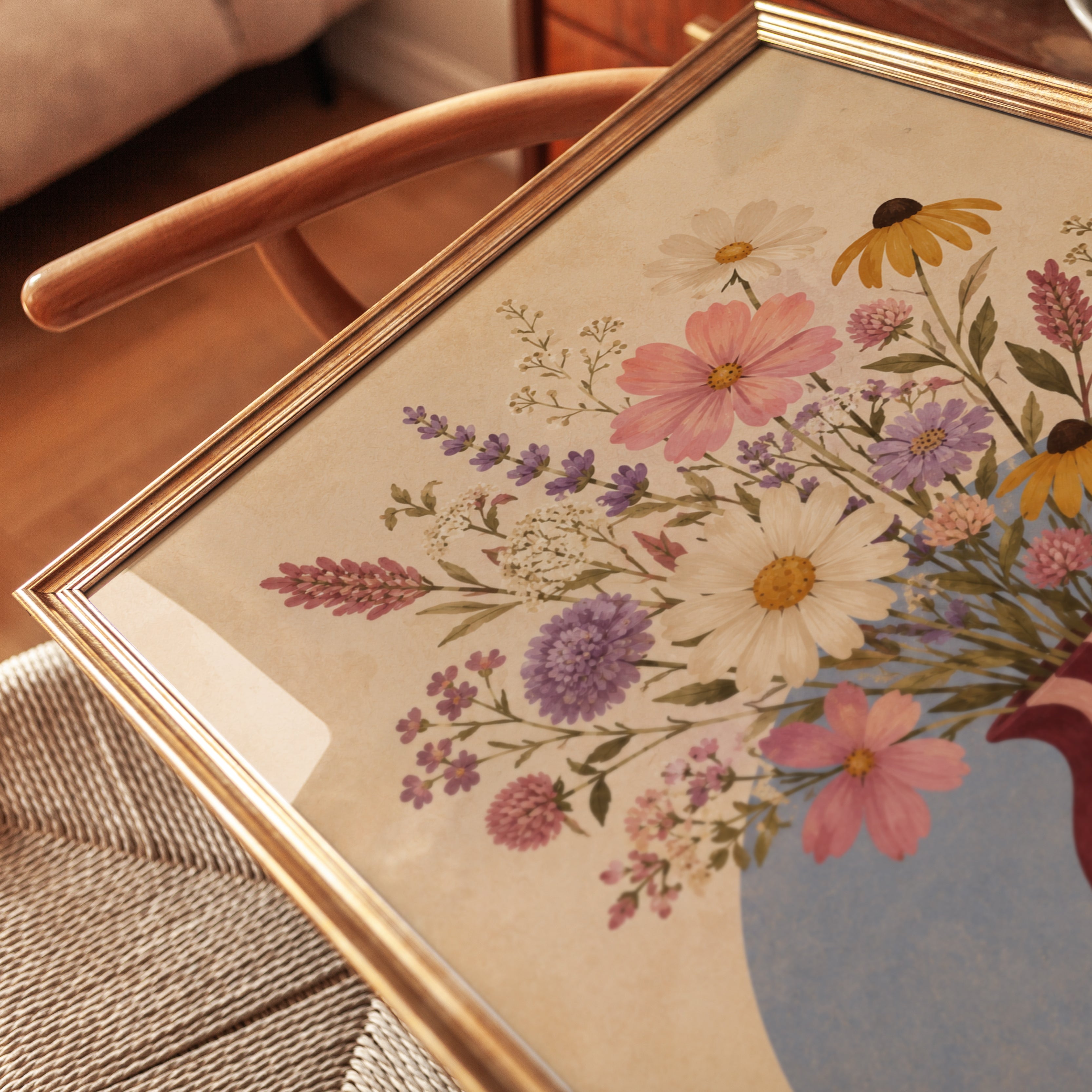 Wildflower Vase Print – Vintage Floral Wall Art - detail