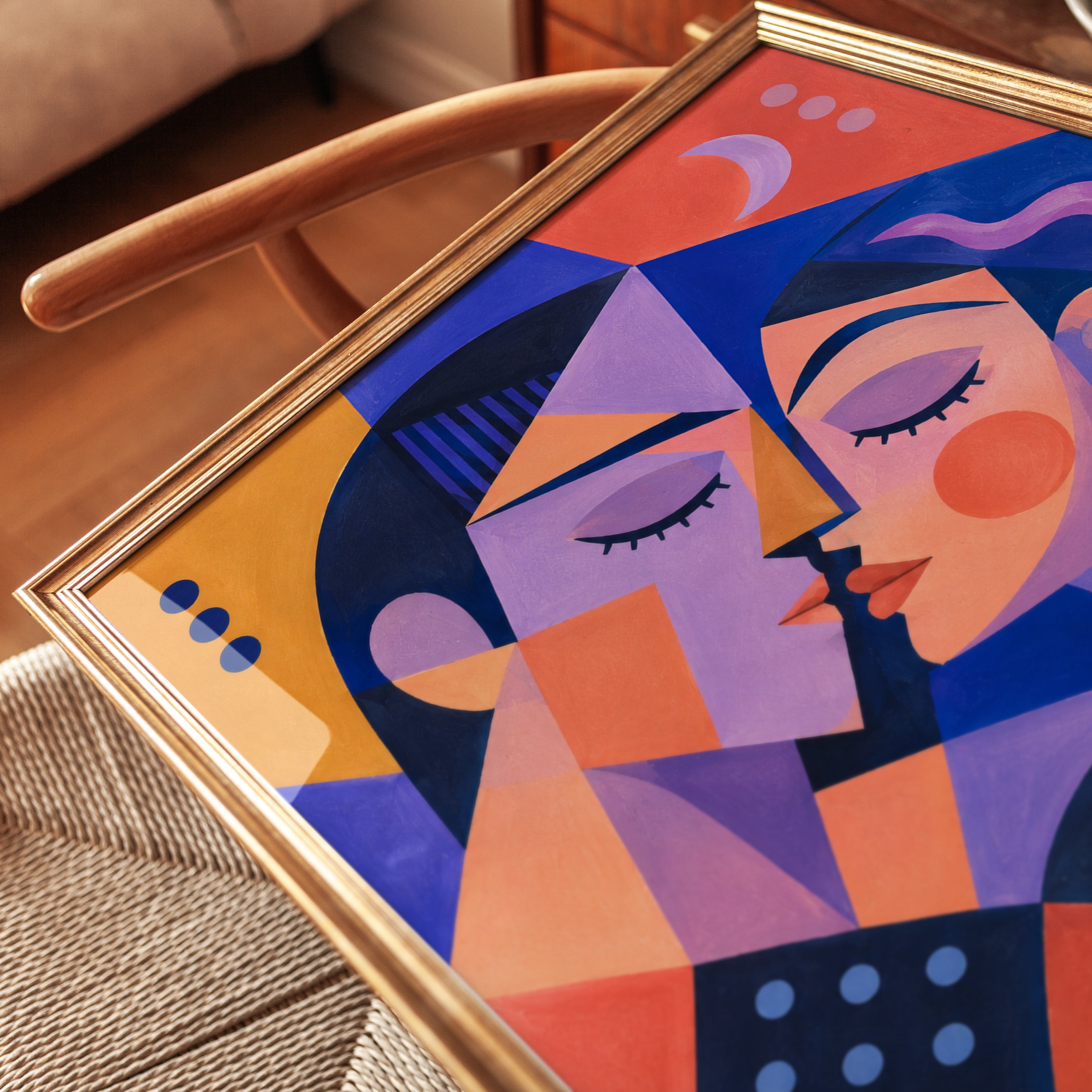 Cubist Portrait Print – Abstract Face Wall Art - detail