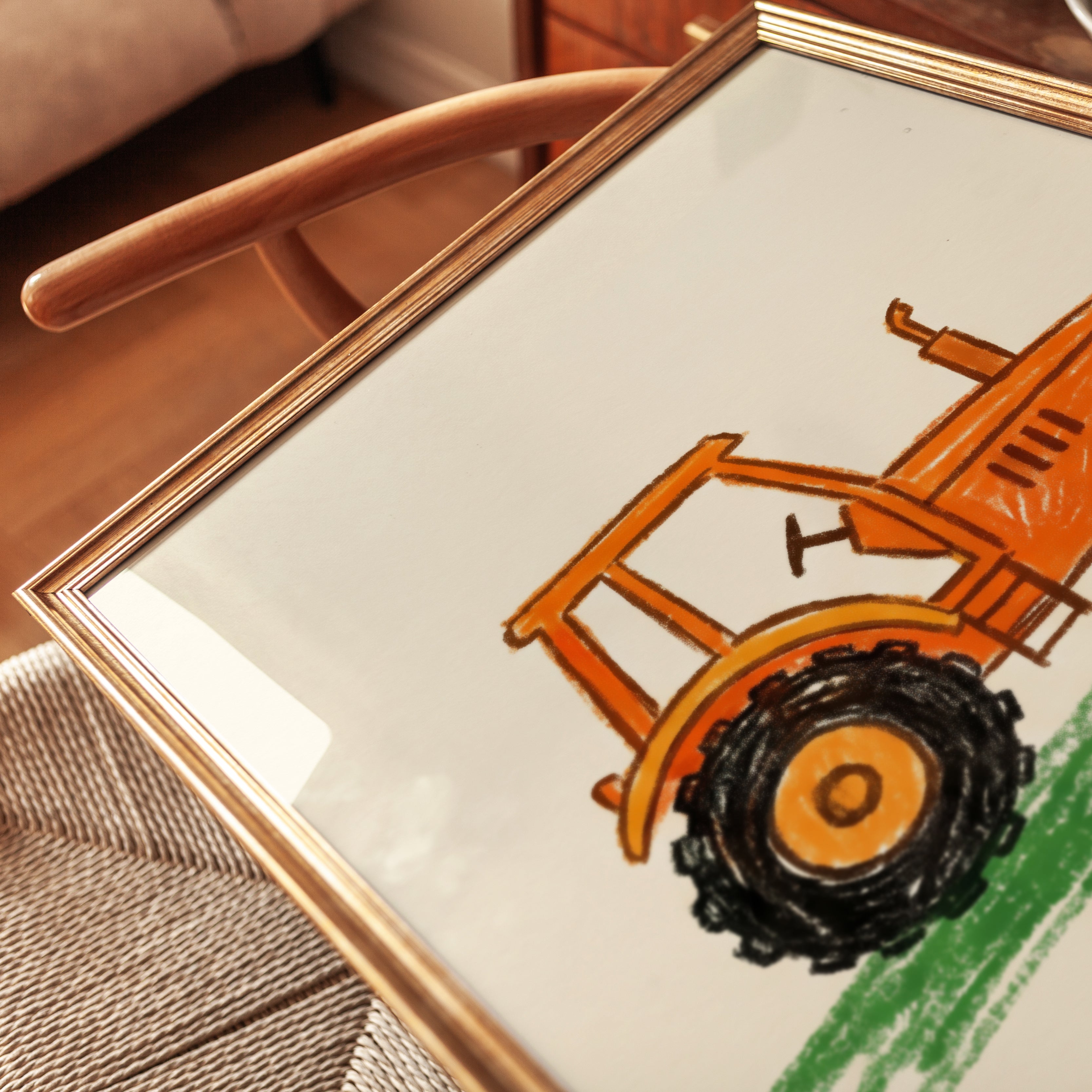 Orange Tractor Farm Nursery Art Print - detail