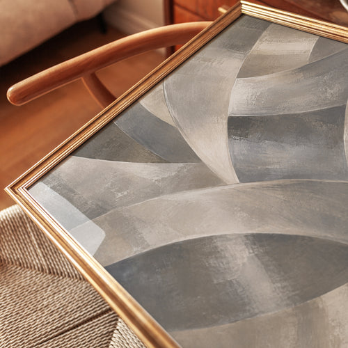 Abstract Curved Ribbons Wall Art: Neutral Beige and Gray Forms - detail