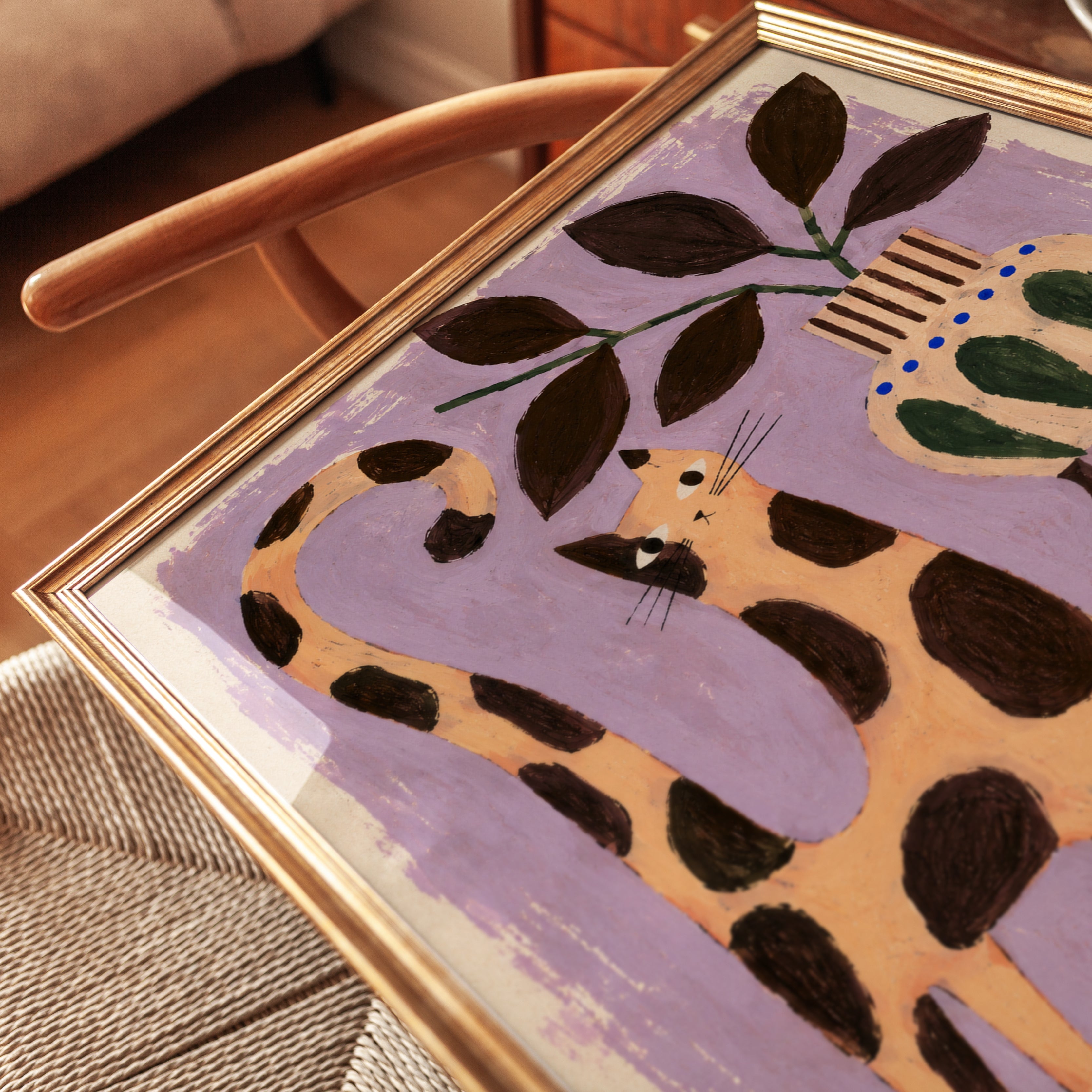Folk Art Cat Print – Spotted Orange Cat - detail
