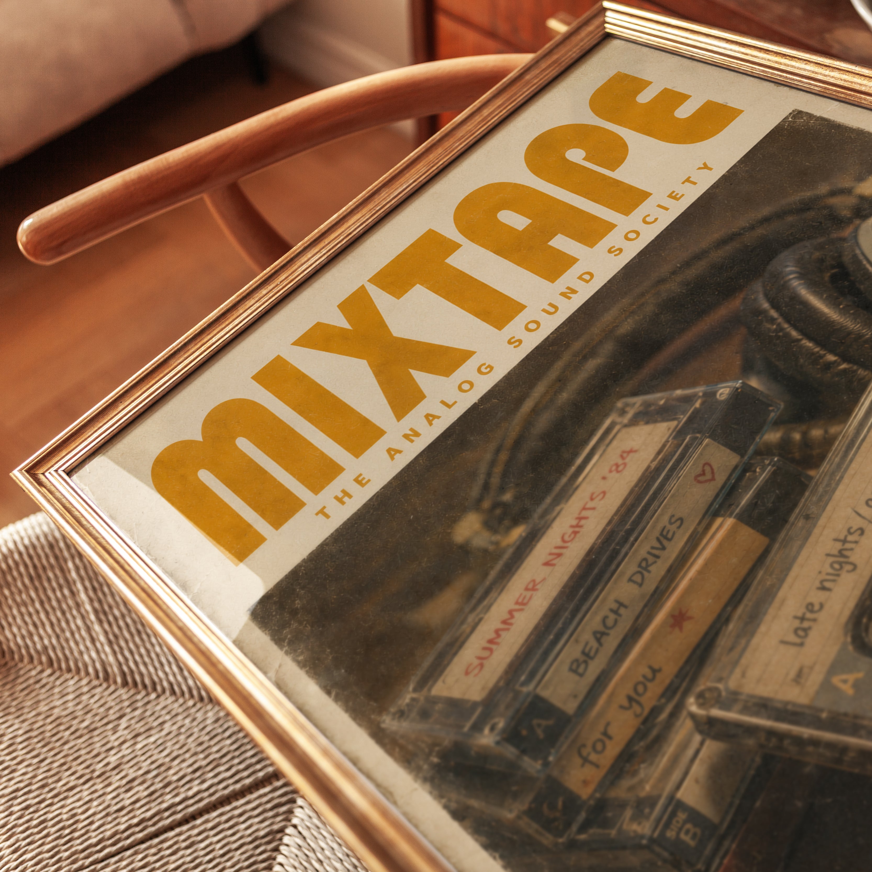 Vintage Mixtape Poster — Retro Cassette Tape & Headphones - detail