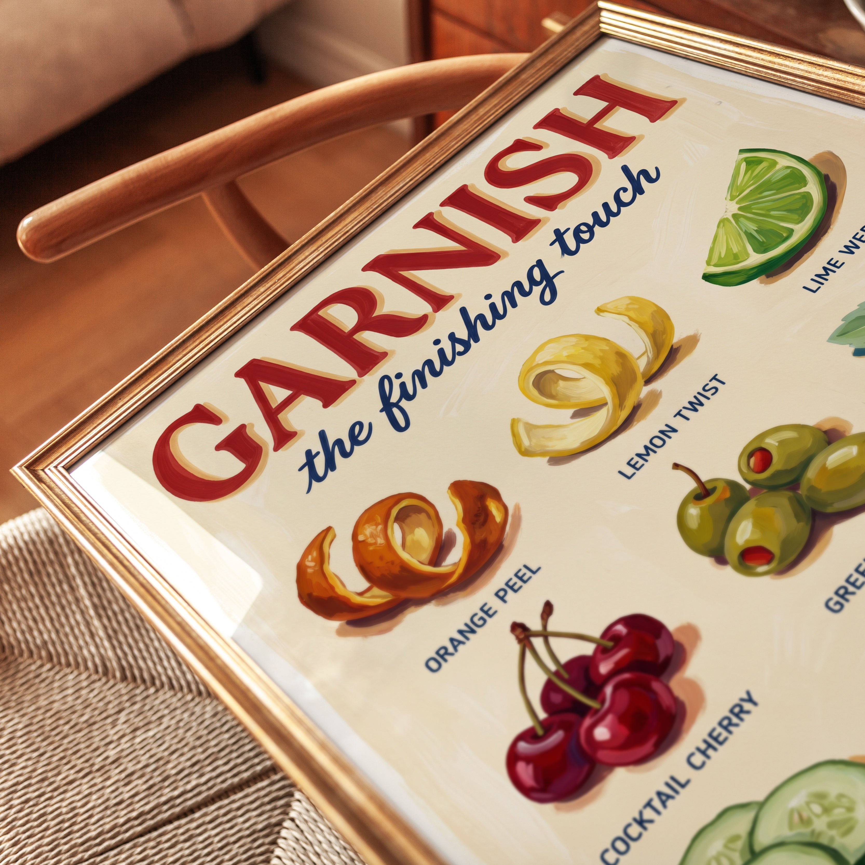 Mixology Art Poster: Vintage Cocktail Garnishes - detail