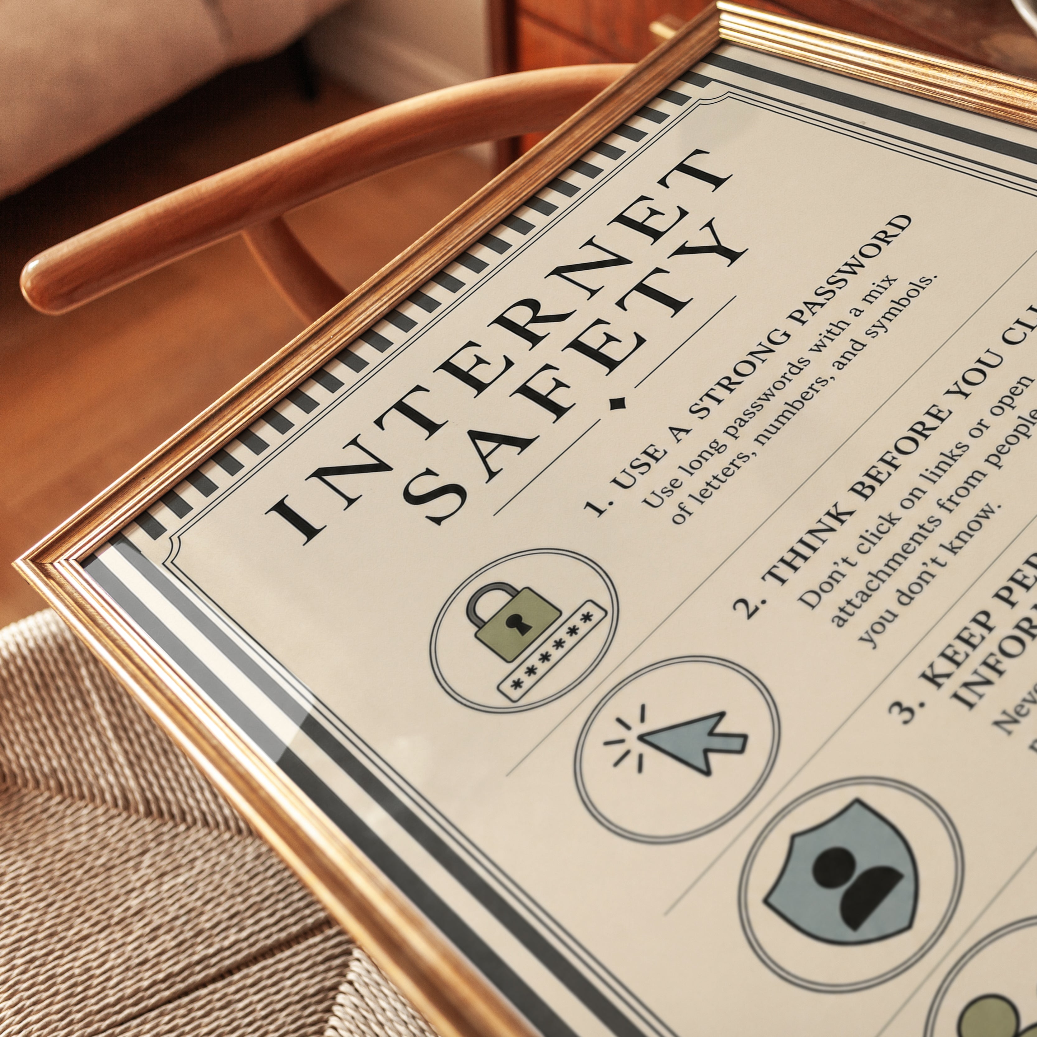 Internet Safety Infographic Poster: Vintage Educational Wall Art - detail