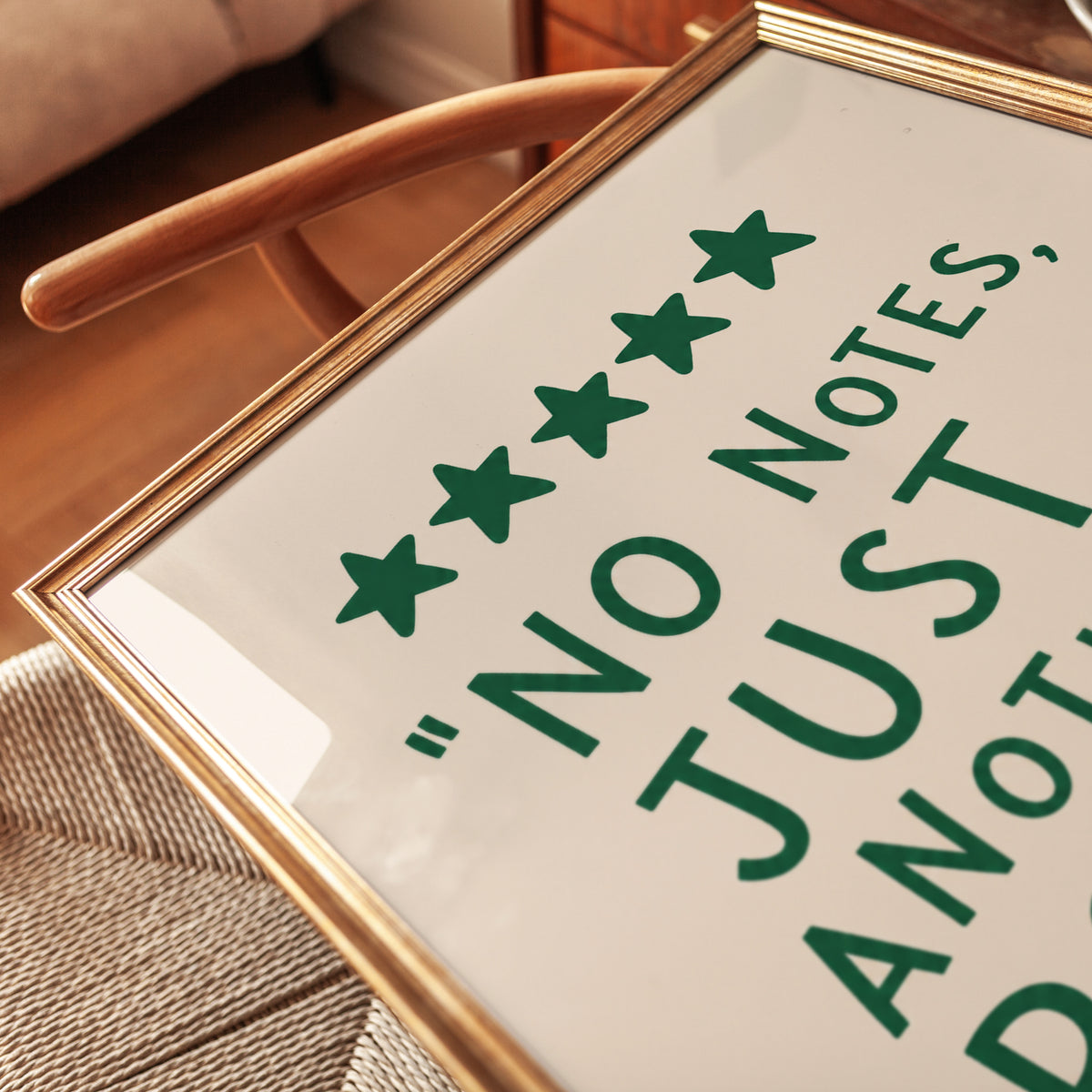 Witty Kitchen Wall Art: Five Star Review Quote (Green Cream Print) - detail