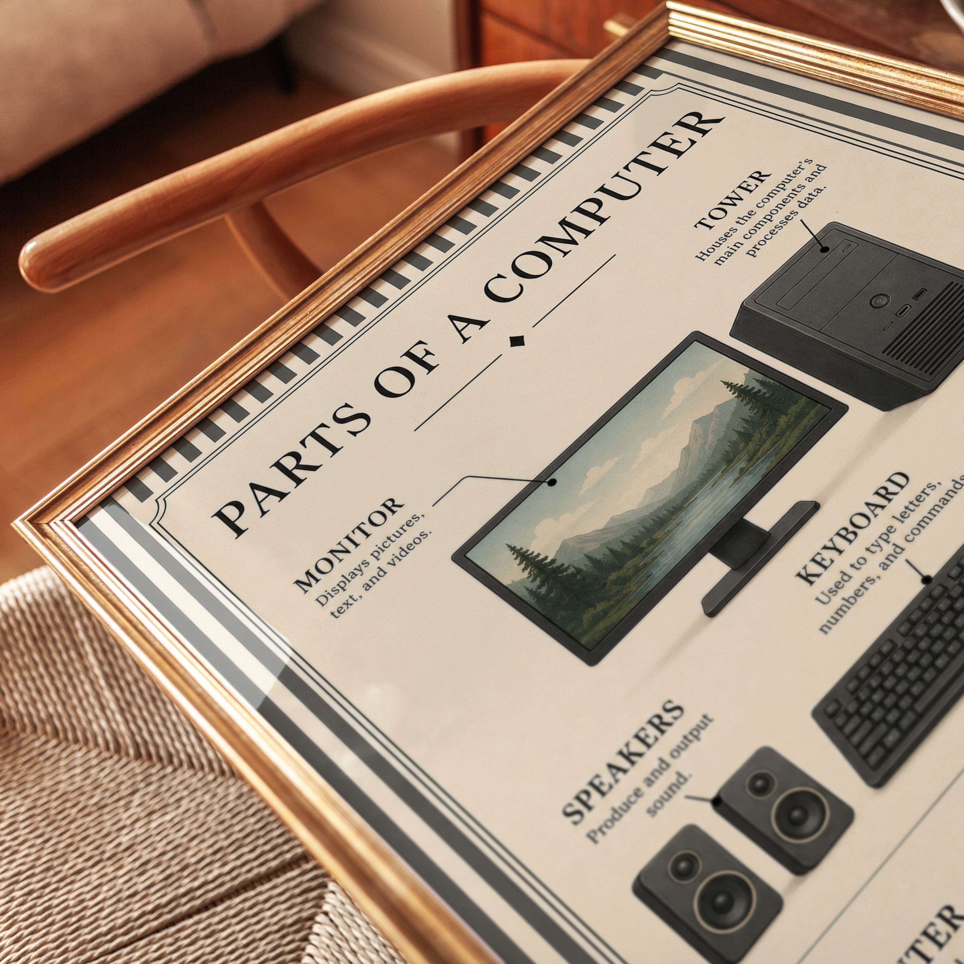 Parts of a Computer: Vintage Educational Diagram Poster - detail