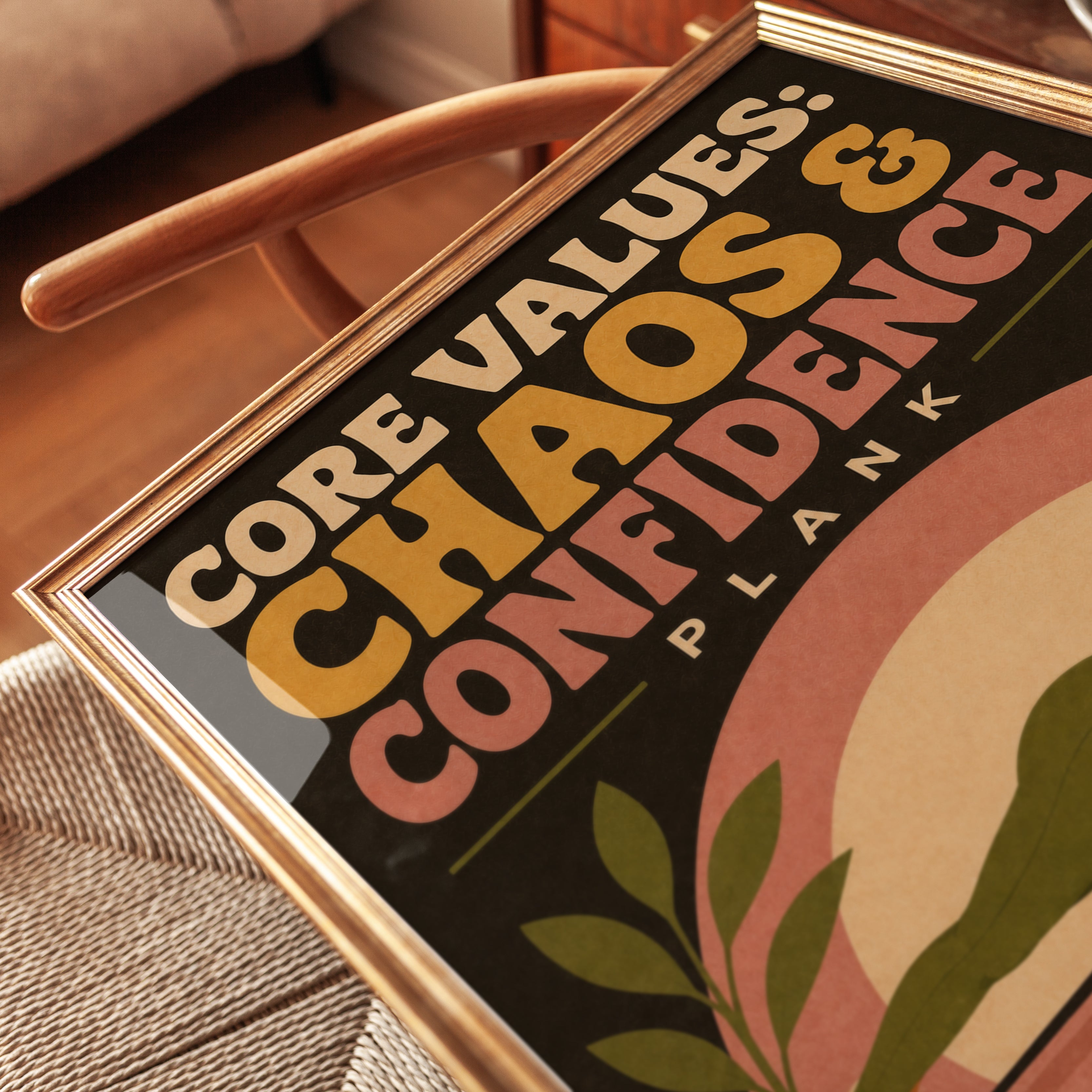Yoga Plank Pose Art Print: Retro Motivational Fitness Poster - detail