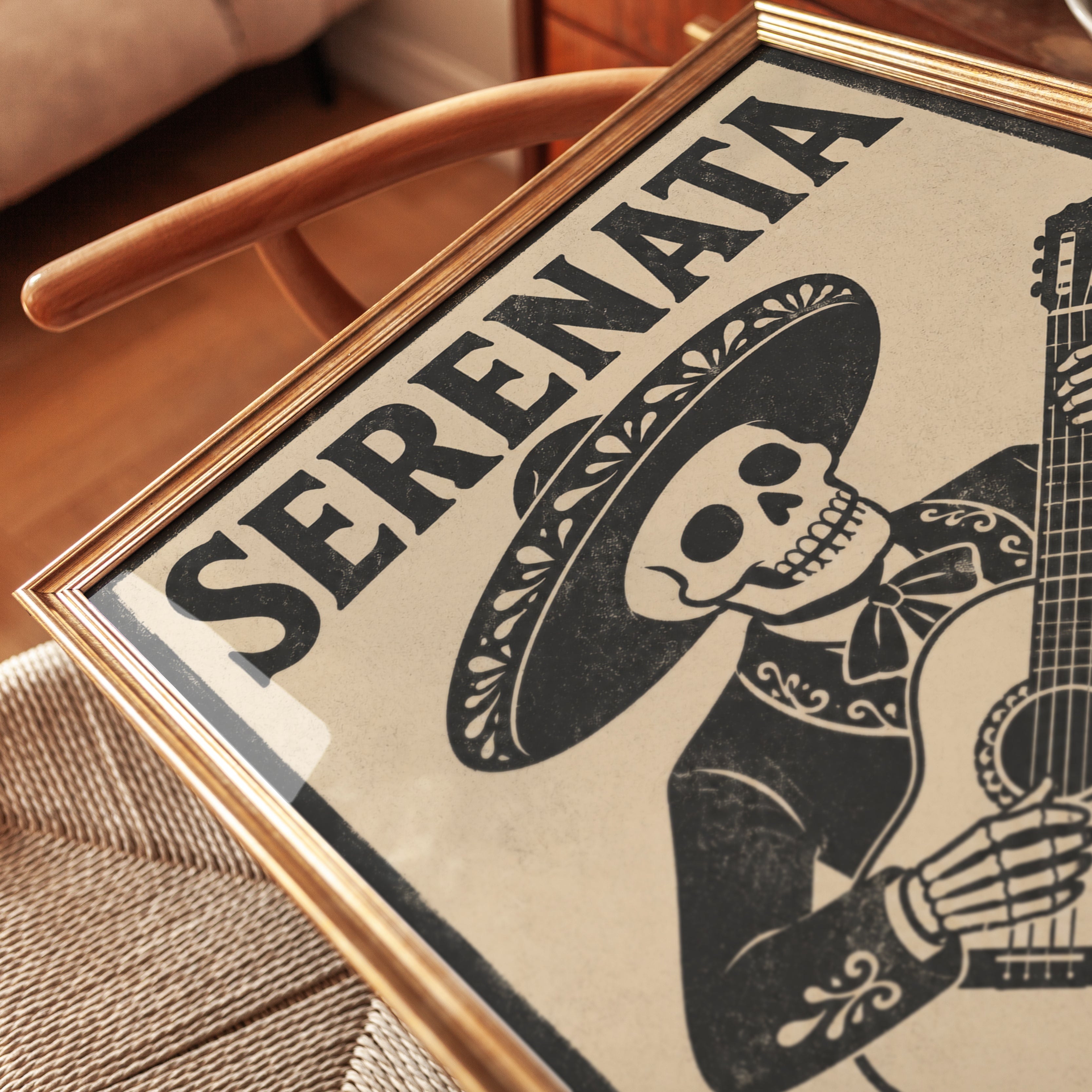 Mariachi Skeleton Print: Día de los Muertos Mexican Folk Art - detail