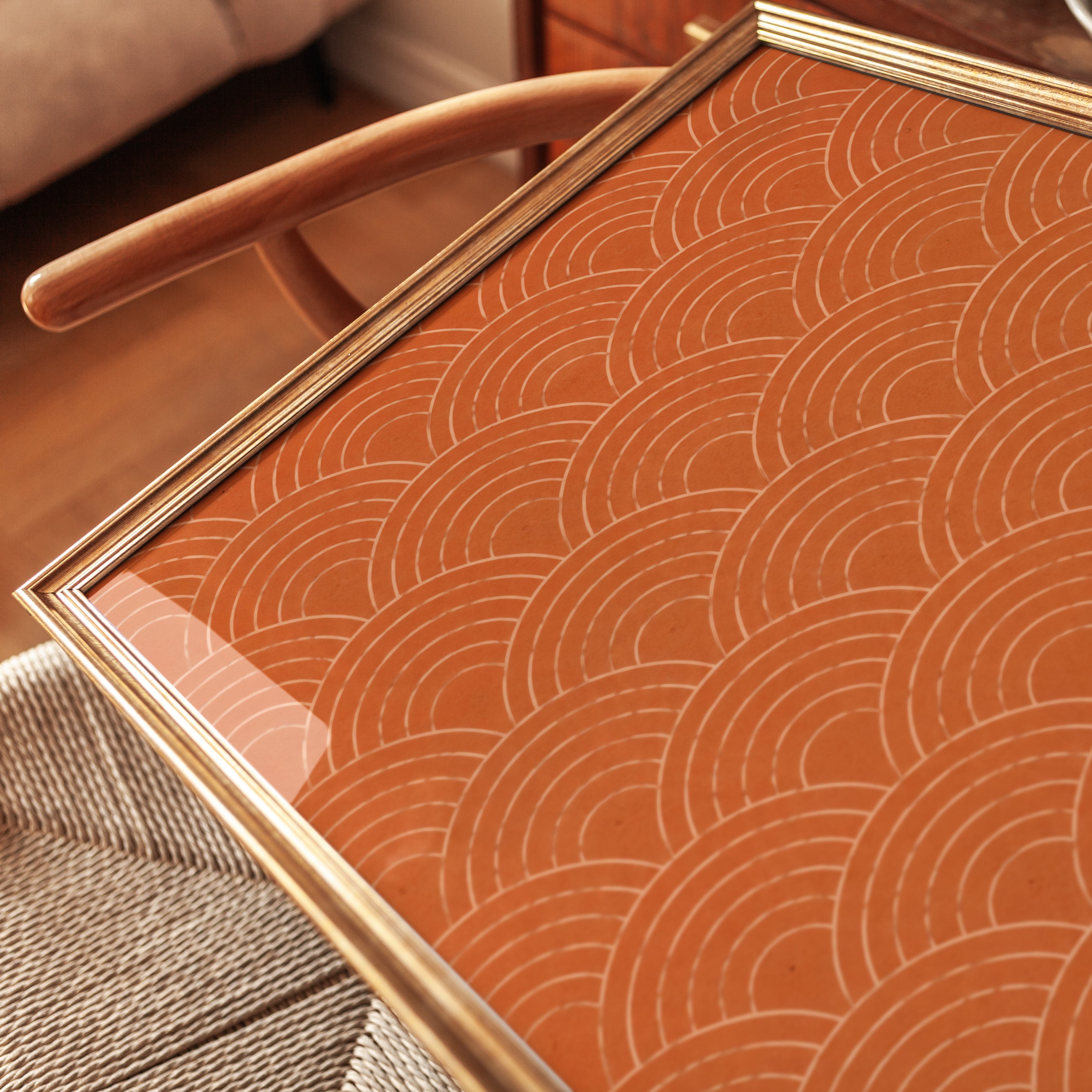 Seigaiha Wave Pattern Print: Japanese Terracotta Wall Art (Unframed) - detail