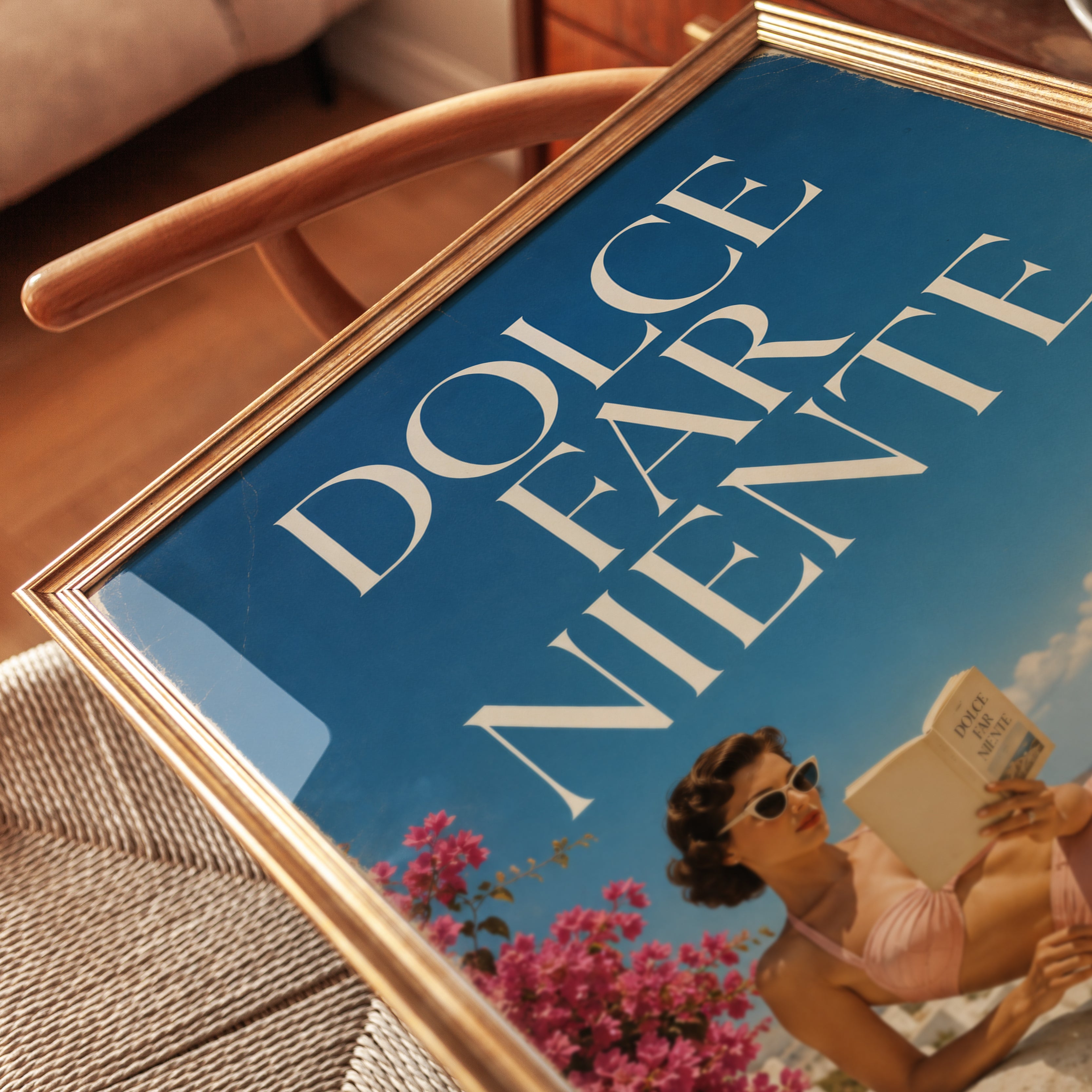 Dolce Far Niente Vintage Poster: Italian Riviera Travel Art Print - detail
