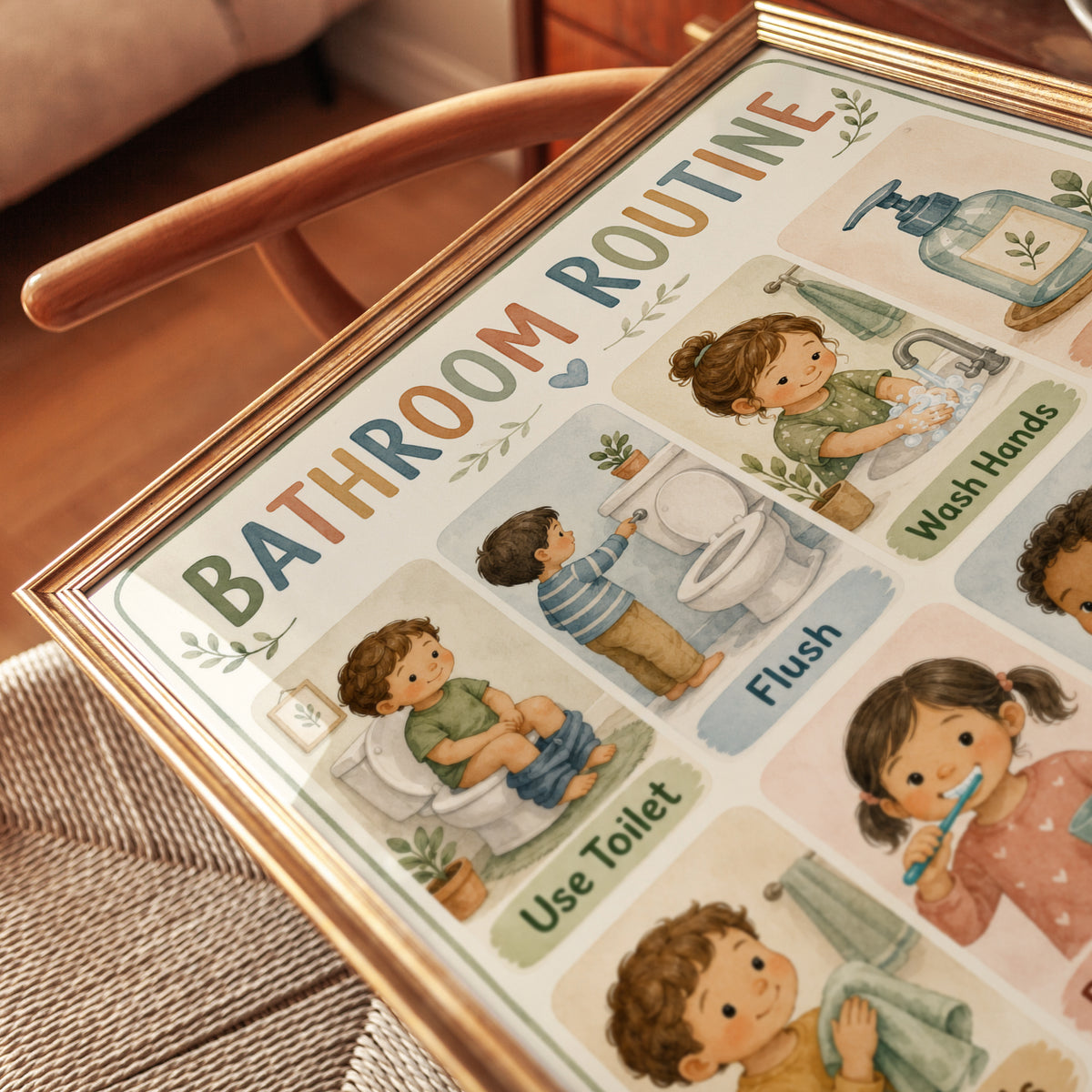 Bathroom Routine Poster: Educational Kids' Hygiene Chart - detail