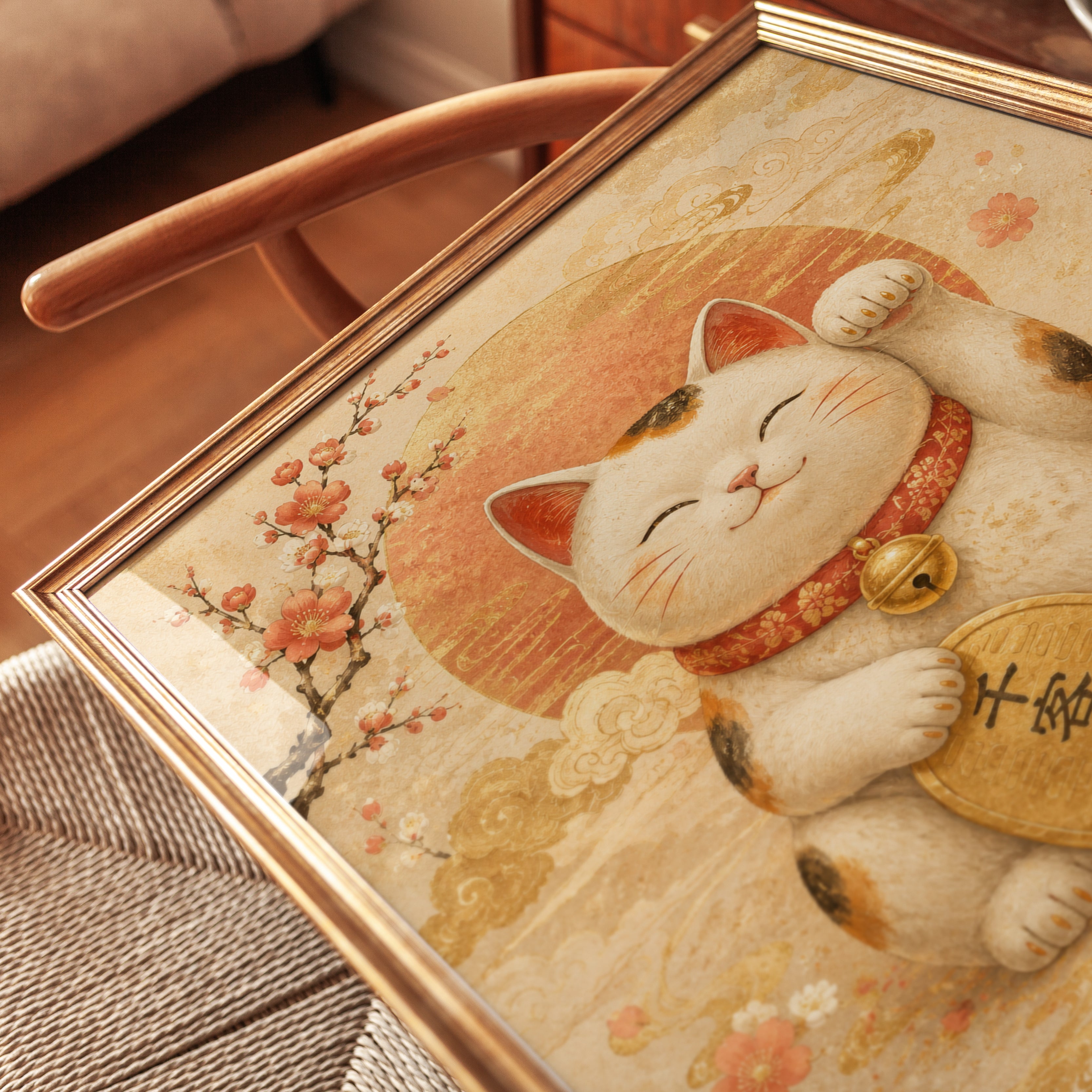 Maneki Neko Lucky Cat Wall Art - detail