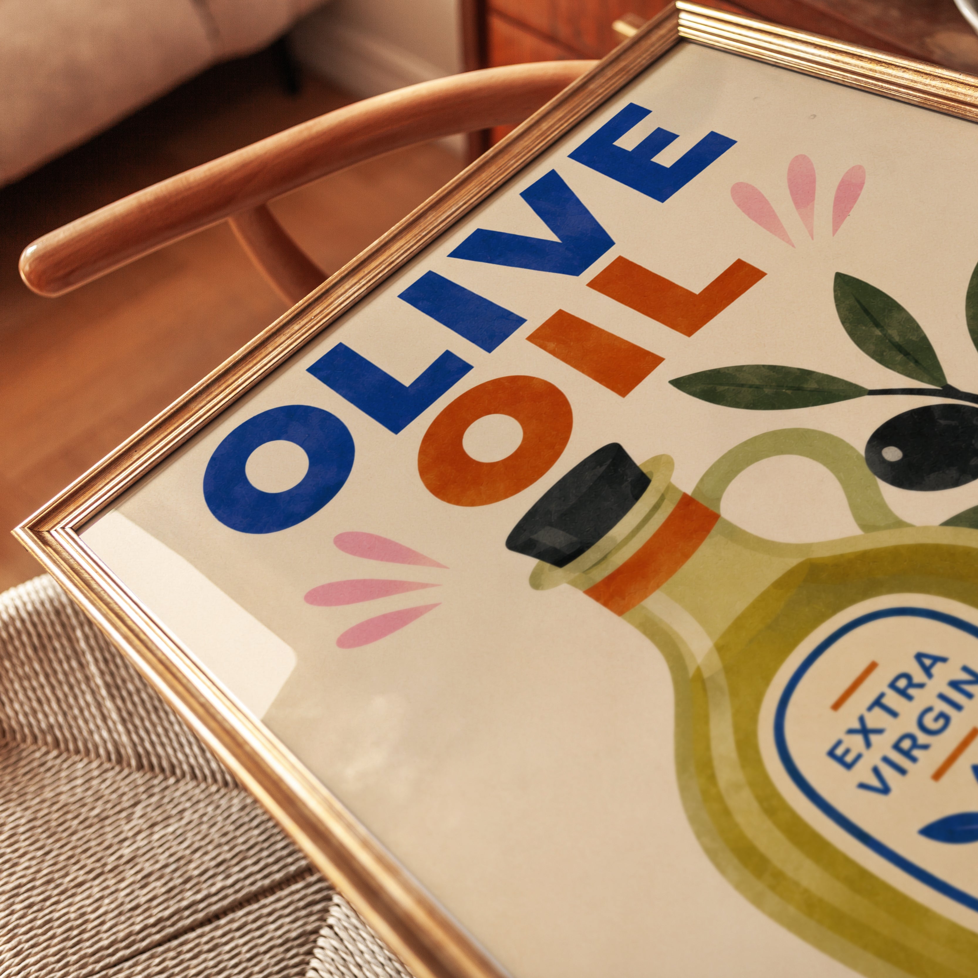 Olive Oil Kitchen Print – Food Illustration Art - detail