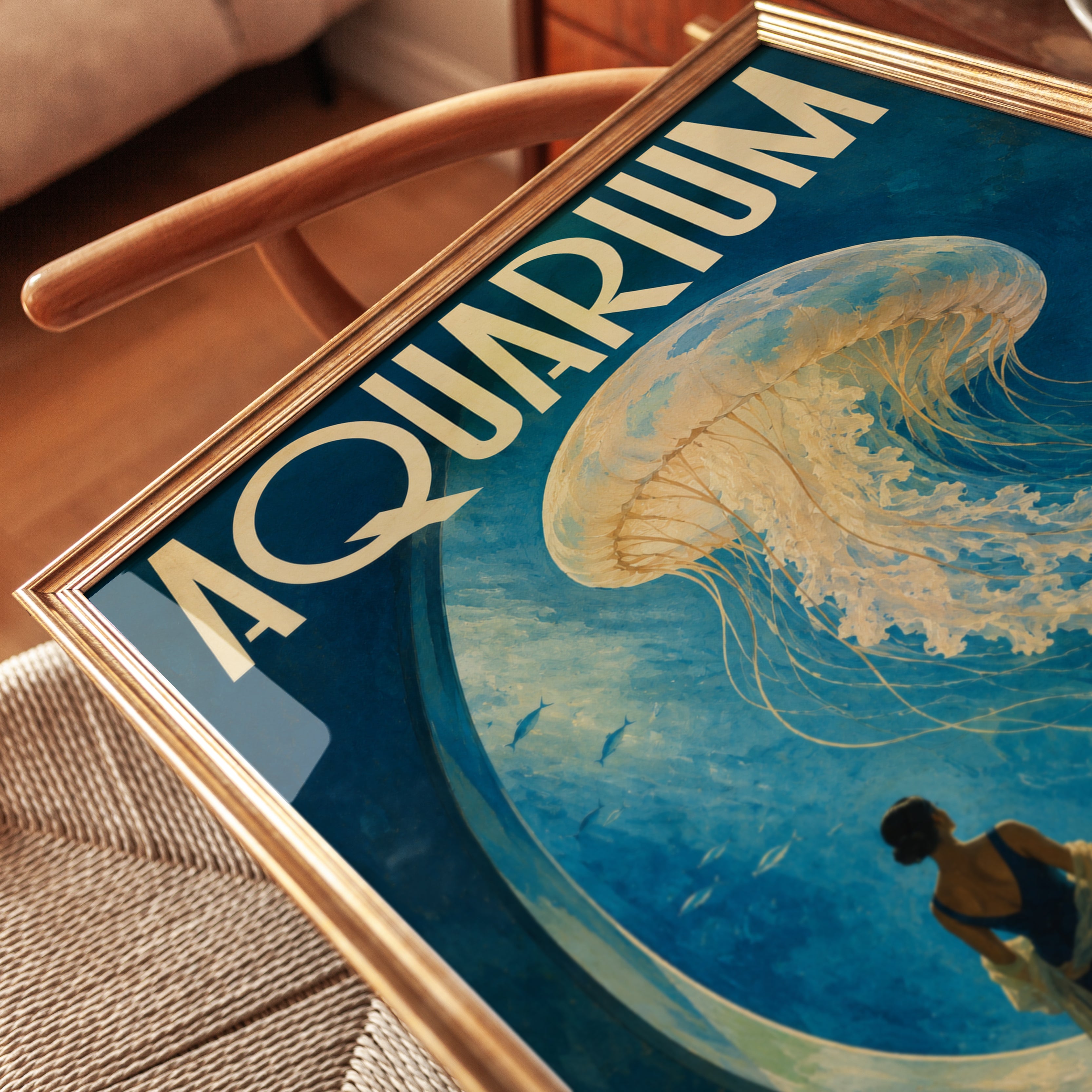 Vintage Aquarium Poster – Jellyfish Print - detail