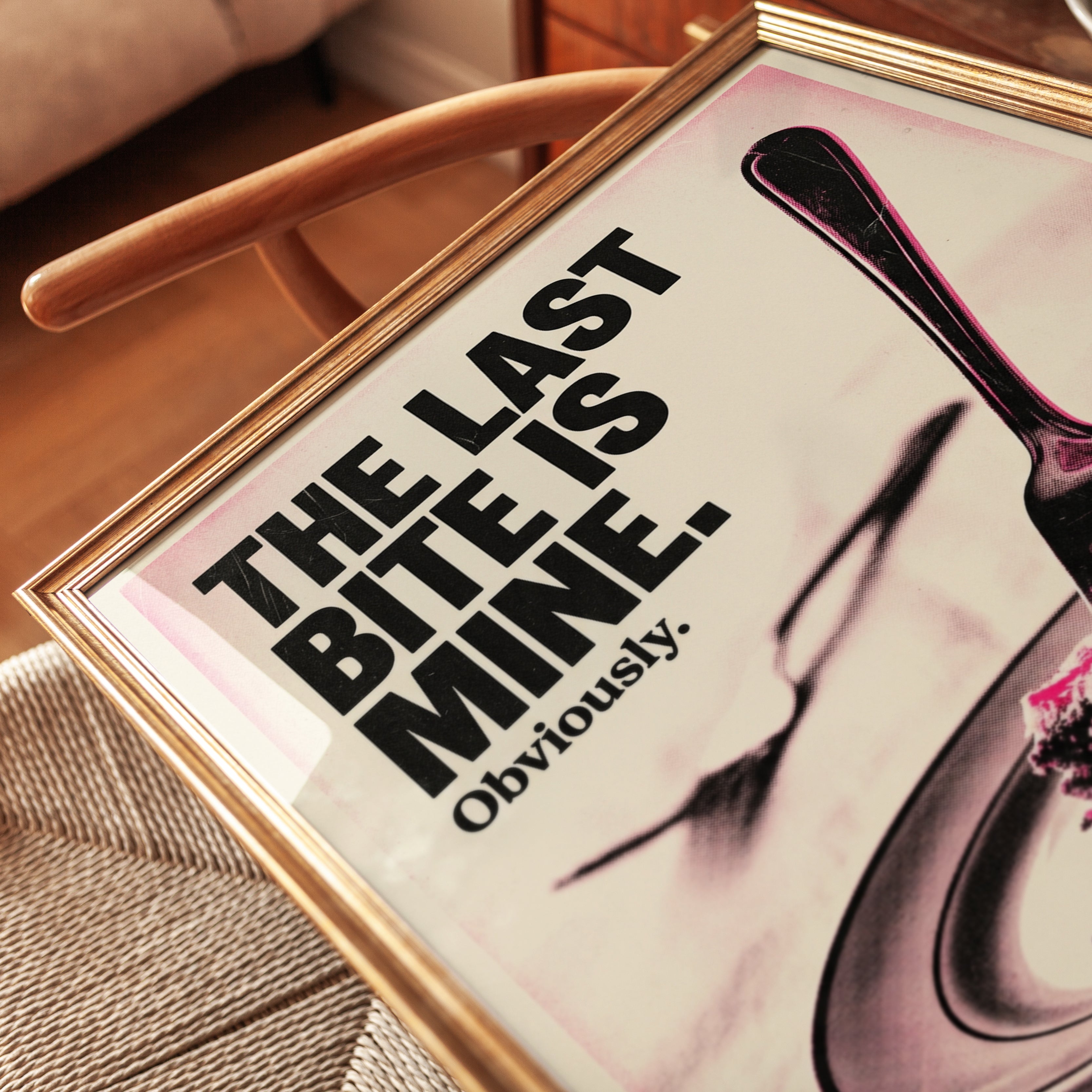 The Last Bite Is Mine Poster: Retro Pink Cake Typography Print - detail