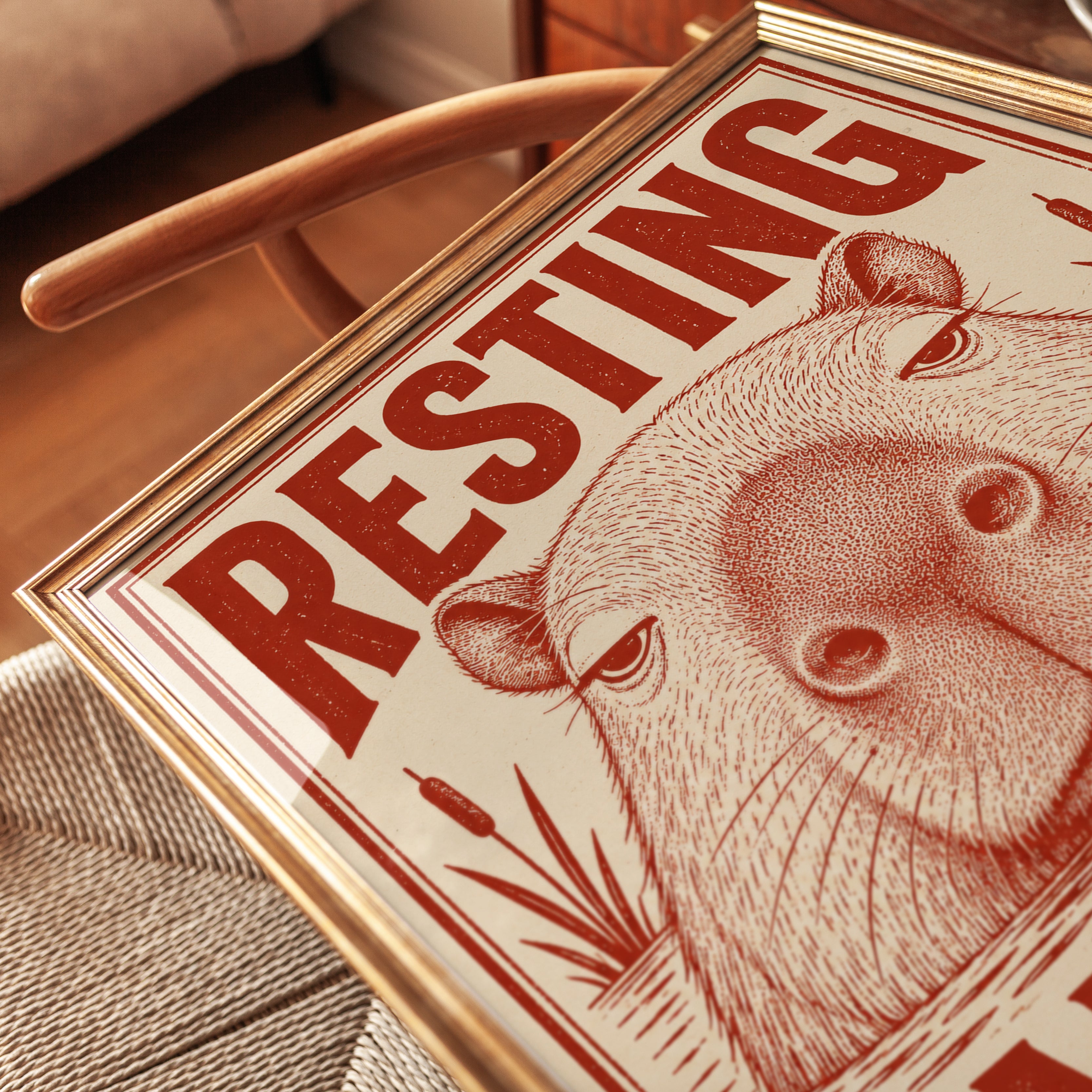 Capybara Illustration: Funny Vintage Wall Art (Bathroom & Living Room) - detail
